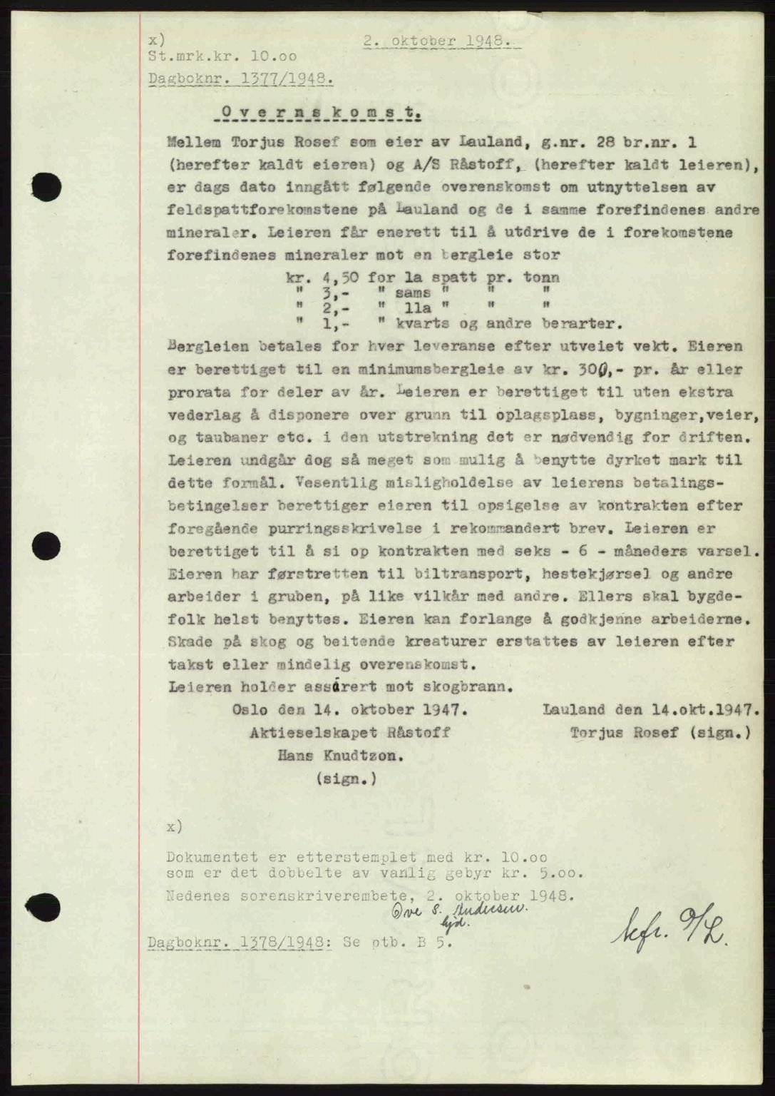 Nedenes sorenskriveri, AV/SAK-1221-0006/G/Gb/Gba/L0059: Pantebok nr. A11, 1948-1948, Dagboknr: 1377/1948