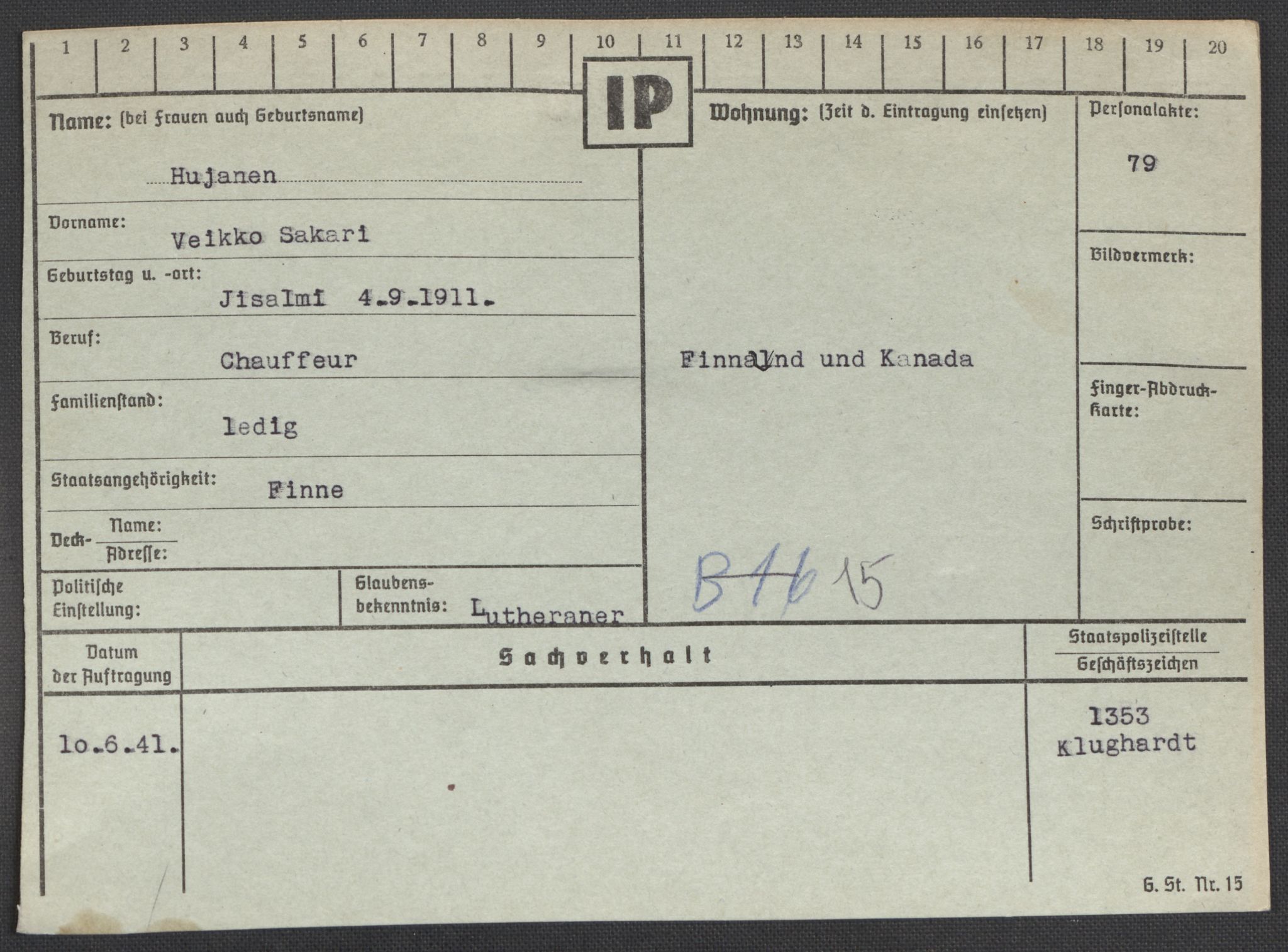 Befehlshaber der Sicherheitspolizei und des SD, AV/RA-RAFA-5969/E/Ea/Eaa/L0004: Register over norske fanger i Møllergata 19: Hal-Hæ, 1940-1945, s. 1415