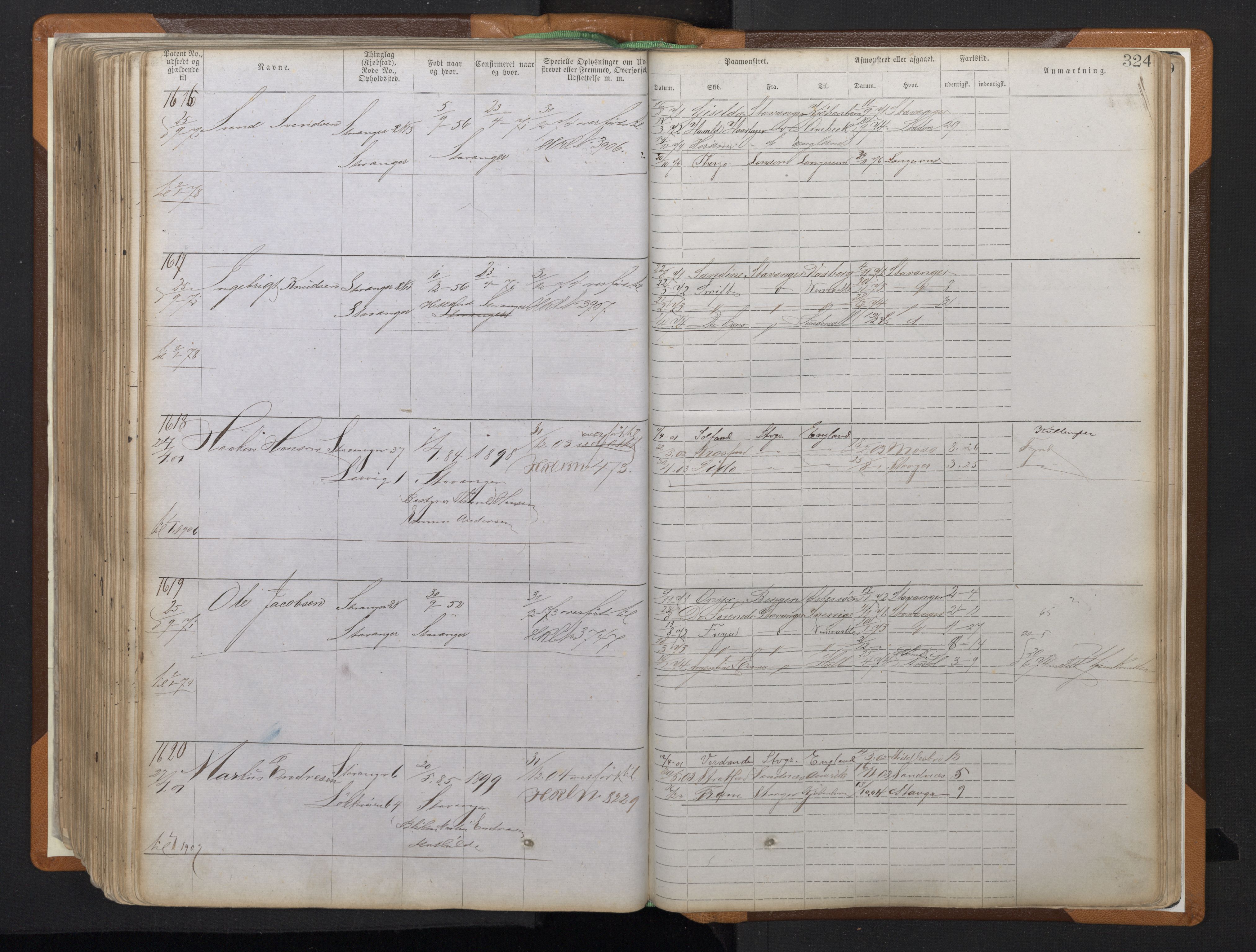 Stavanger sjømannskontor, AV/SAST-A-102006/F/Ff/L0008: Annotasjonsrulle, patentnr. 1-1805 (dublett), 1869-1900, s. 328