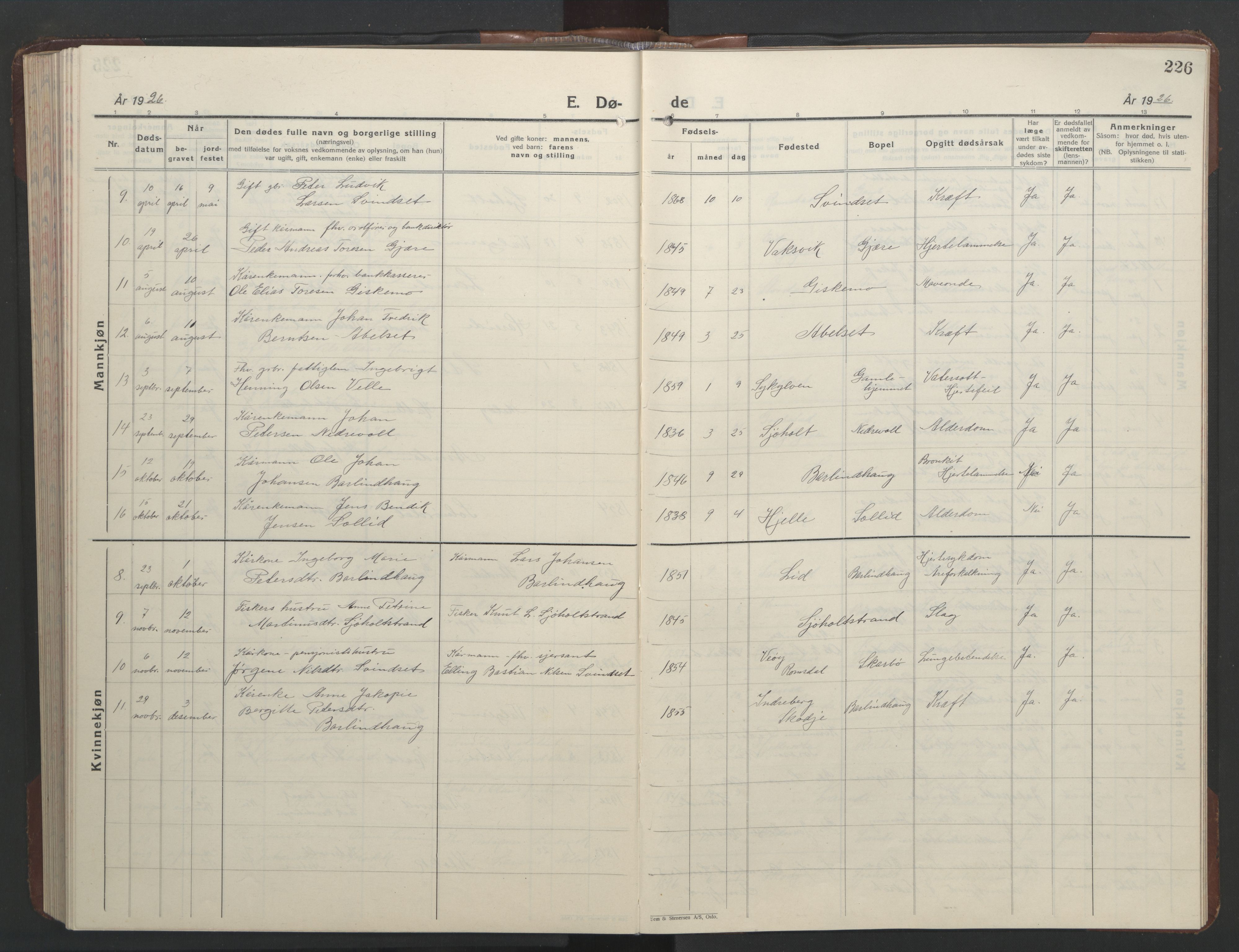 Ministerialprotokoller, klokkerbøker og fødselsregistre - Møre og Romsdal, AV/SAT-A-1454/522/L0329: Klokkerbok nr. 522C08, 1926-1951, s. 226