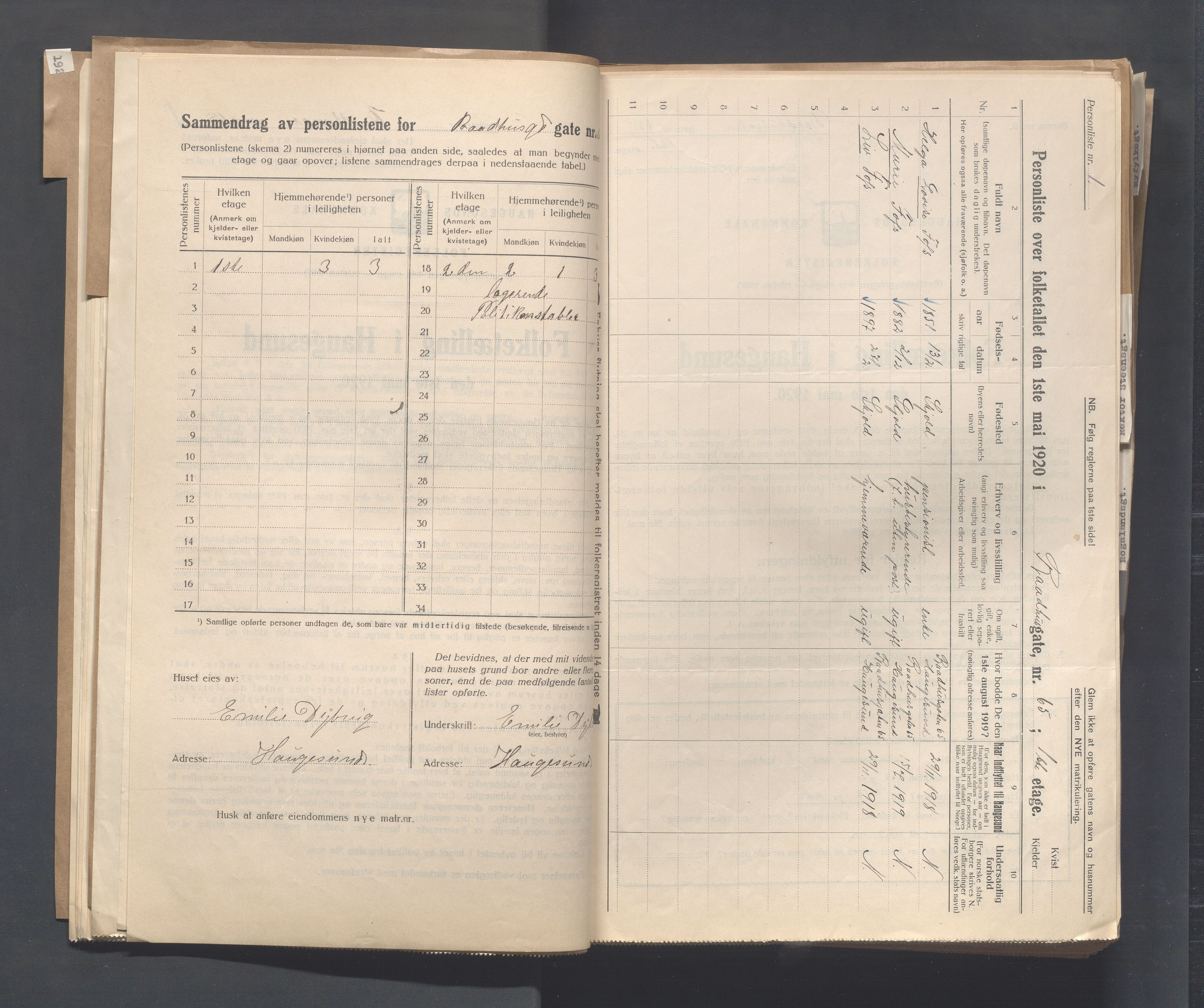 IKAR, Kommunal folketelling 1.5.1920 for Haugesund, 1920, s. 3062