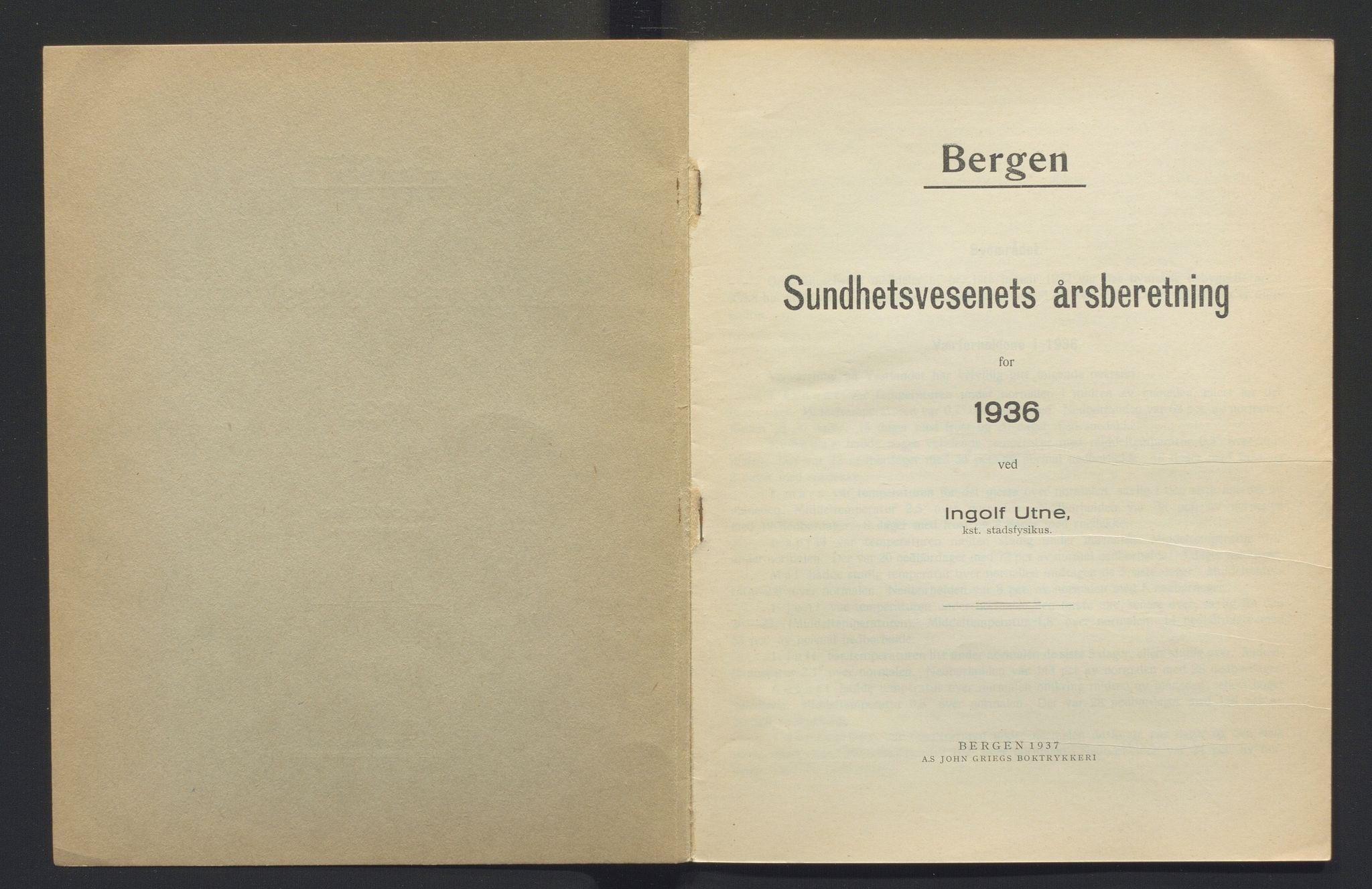 Bergen kommune, Sunnhetsvesen (Bergen helseråd), BBA/A-2617/X/Xa/L0029: Årsmelding, 1936