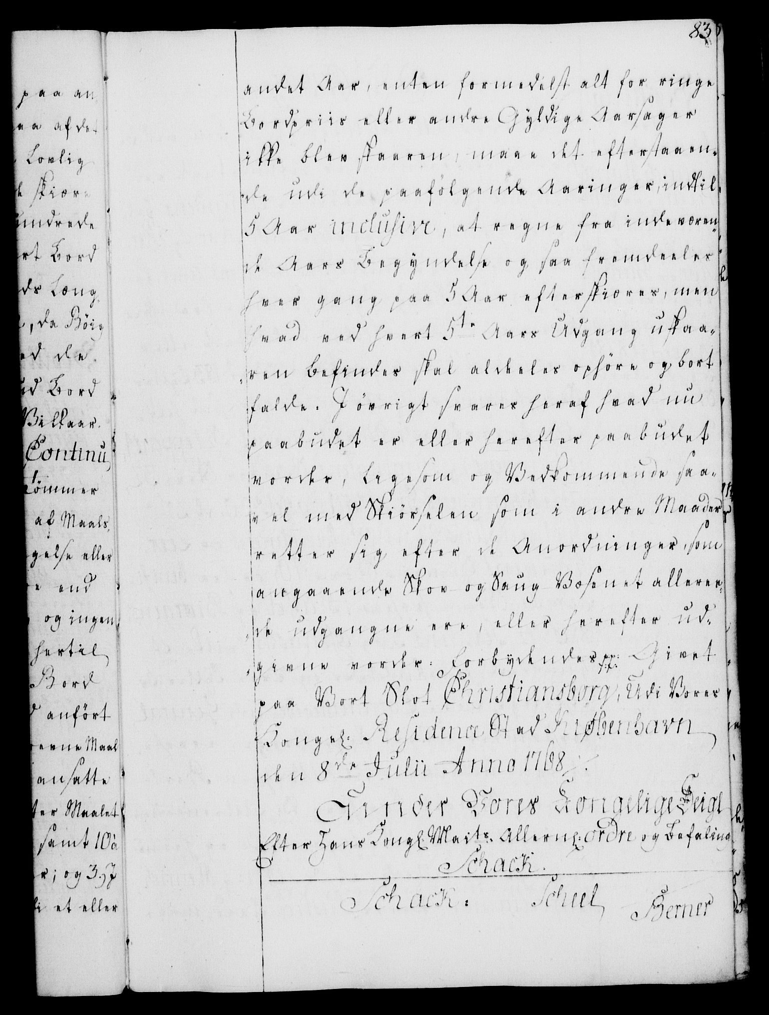 Rentekammeret, Kammerkanselliet, RA/EA-3111/G/Gg/Gga/L0008: Norsk ekspedisjonsprotokoll med register (merket RK 53.8), 1768-1771, s. 83