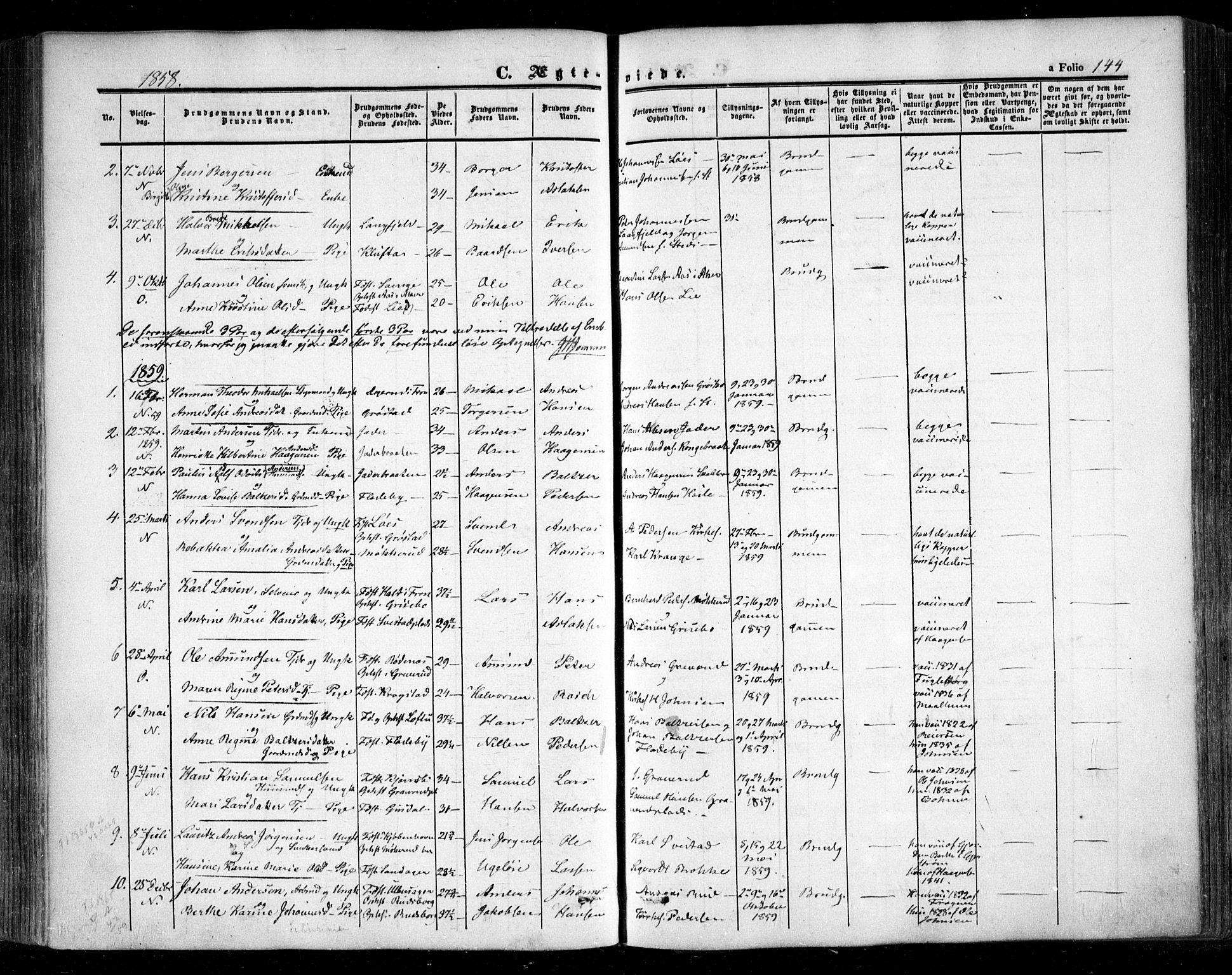 Nesodden prestekontor Kirkebøker, AV/SAO-A-10013/F/Fa/L0007: Ministerialbok nr. I 7, 1848-1868, s. 144