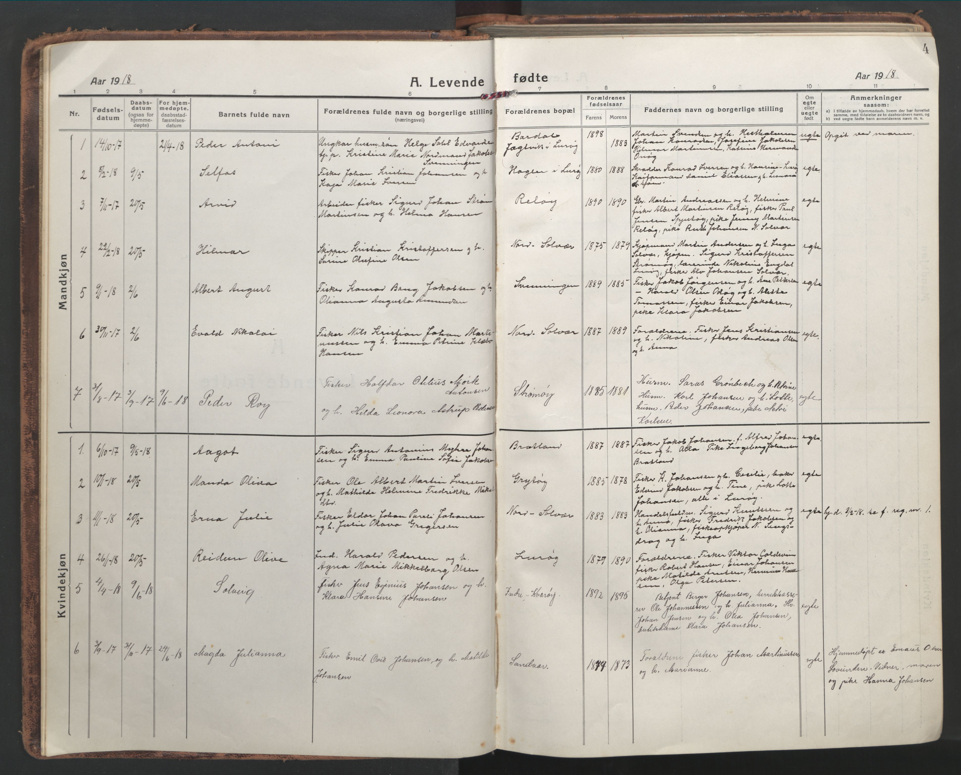 Ministerialprotokoller, klokkerbøker og fødselsregistre - Nordland, SAT/A-1459/839/L0574: Klokkerbok nr. 839C04, 1918-1950, s. 4