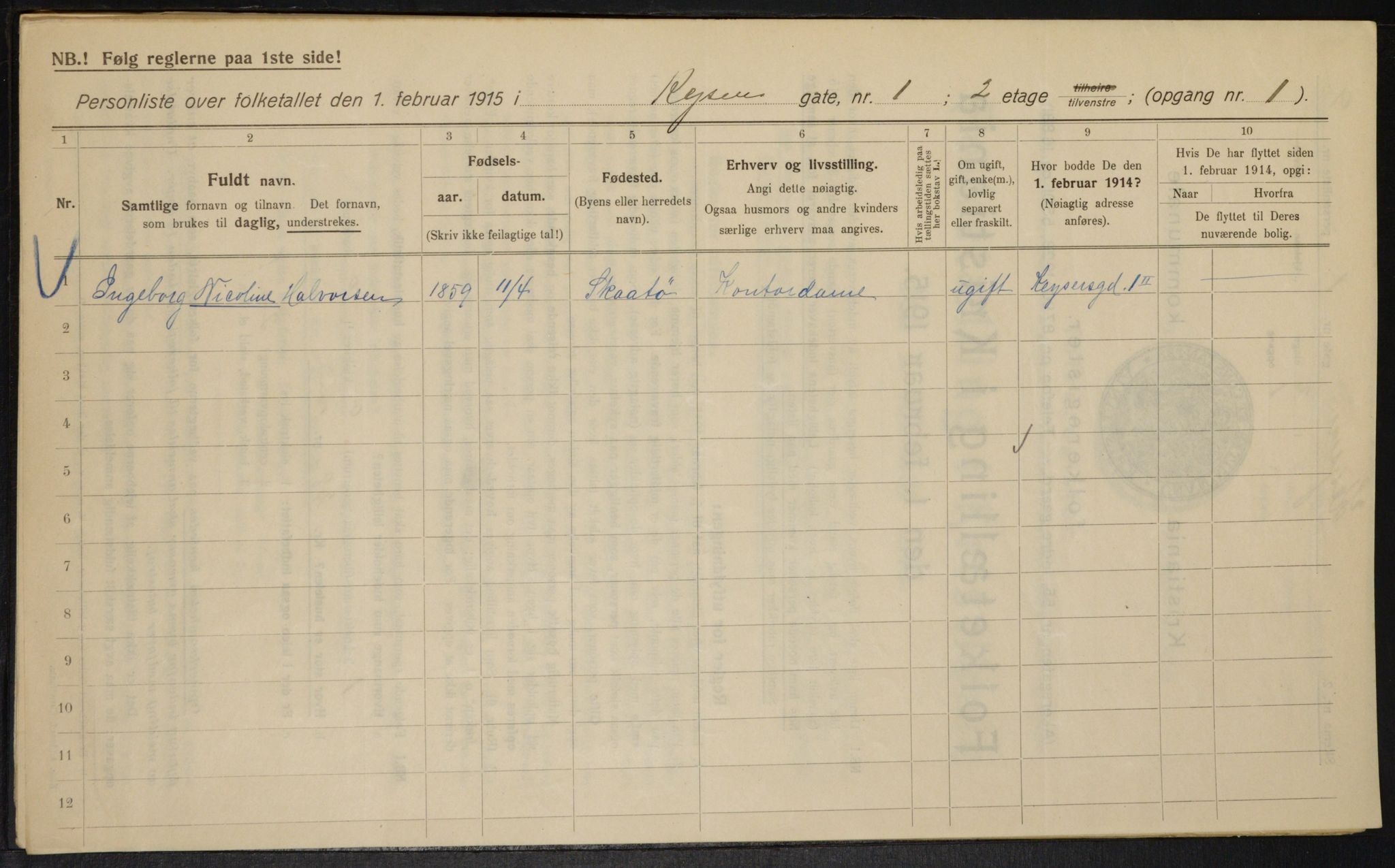 OBA, Kommunal folketelling 1.2.1915 for Kristiania, 1915, s. 48740