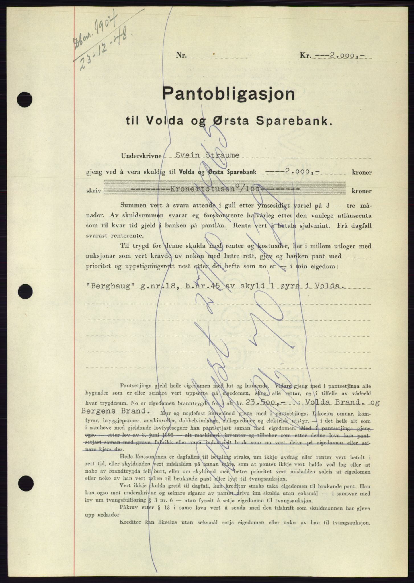 Søre Sunnmøre sorenskriveri, AV/SAT-A-4122/1/2/2C/L0116: Pantebok nr. 4B, 1948-1949, Dagboknr: 1904/1948