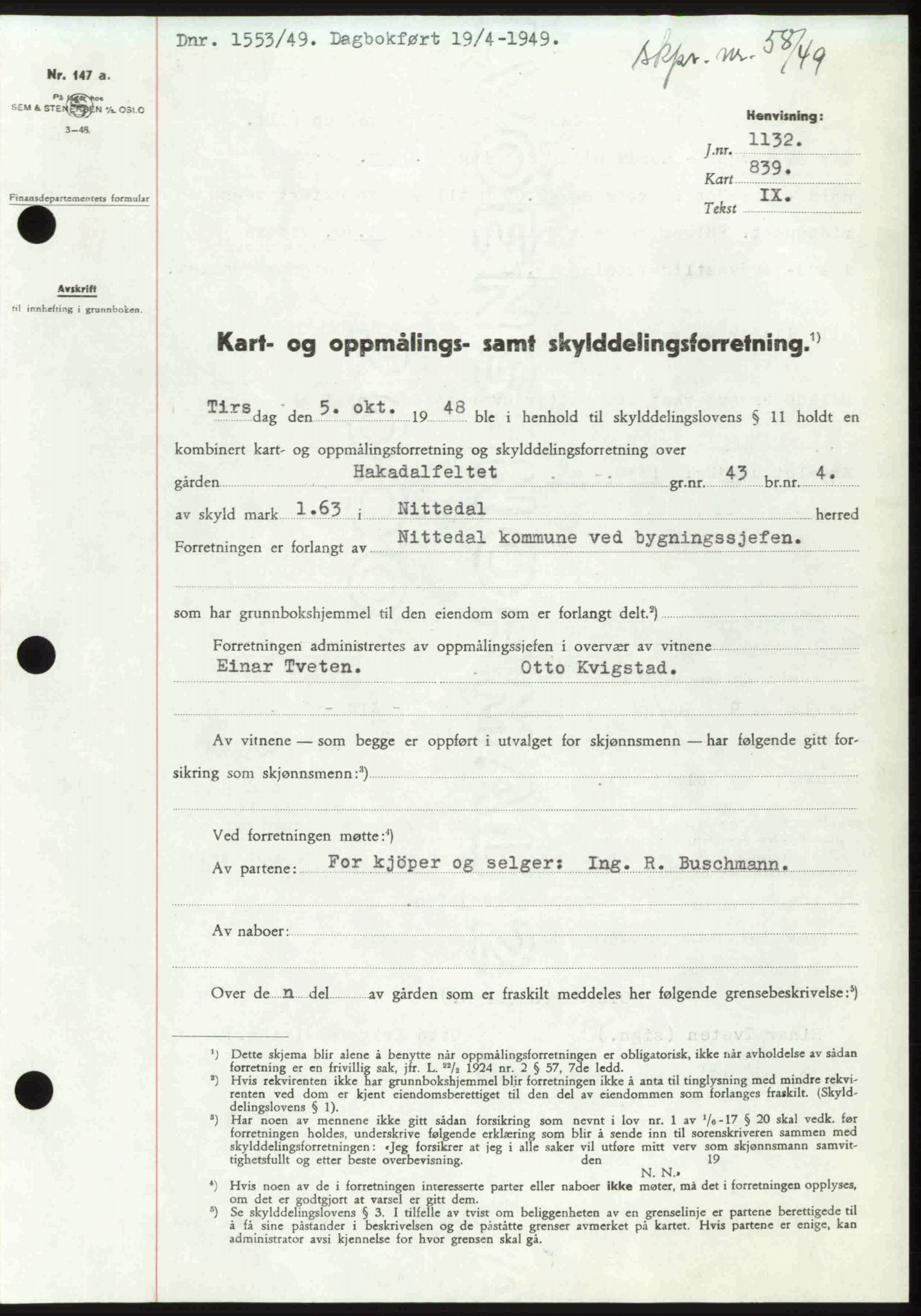 Nedre Romerike sorenskriveri, SAO/A-10469/G/Gb/Gbd/L0025: Pantebok nr. 25, 1949-1949, Dagboknr: 1553/1949