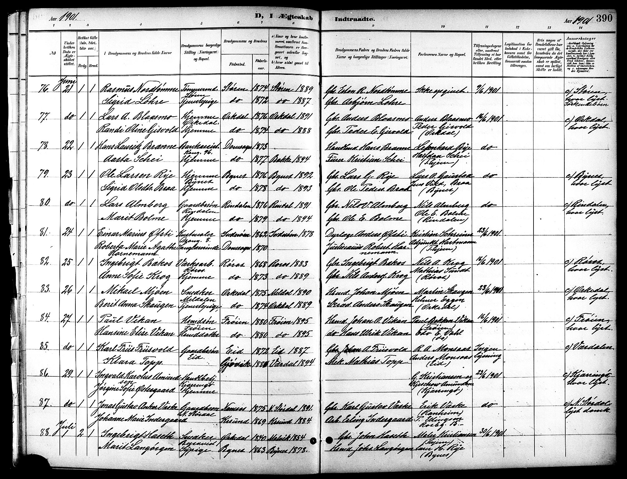 Ministerialprotokoller, klokkerbøker og fødselsregistre - Sør-Trøndelag, SAT/A-1456/601/L0094: Klokkerbok nr. 601C12, 1898-1911, s. 390