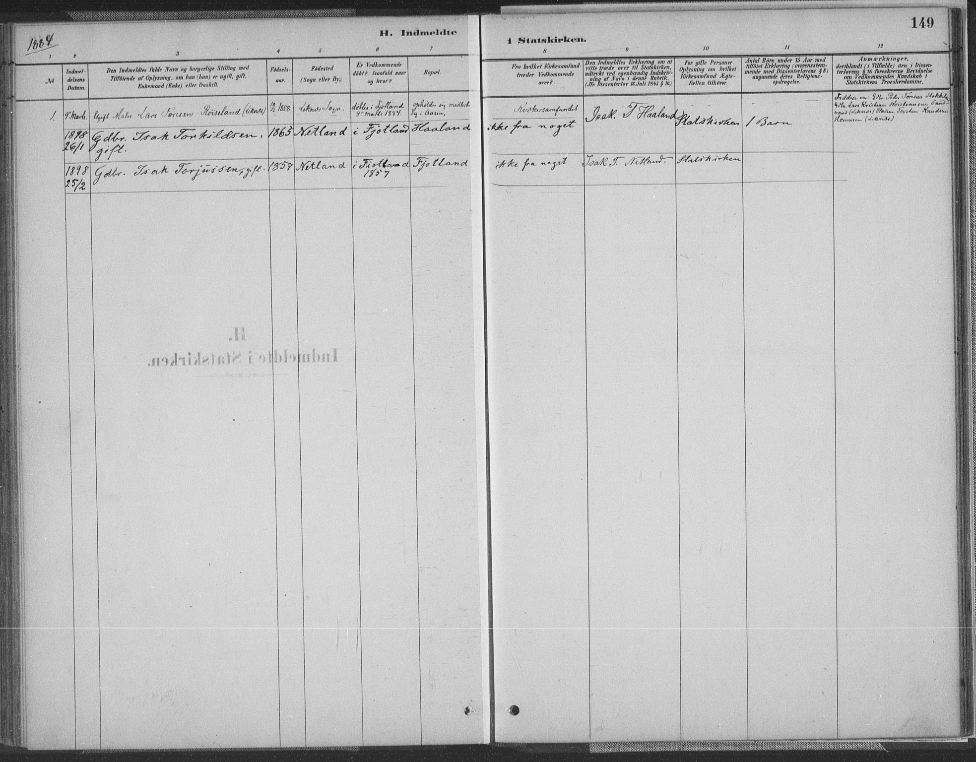 Fjotland sokneprestkontor, SAK/1111-0010/F/Fa/L0002: Ministerialbok nr. A 2, 1880-1898, s. 149