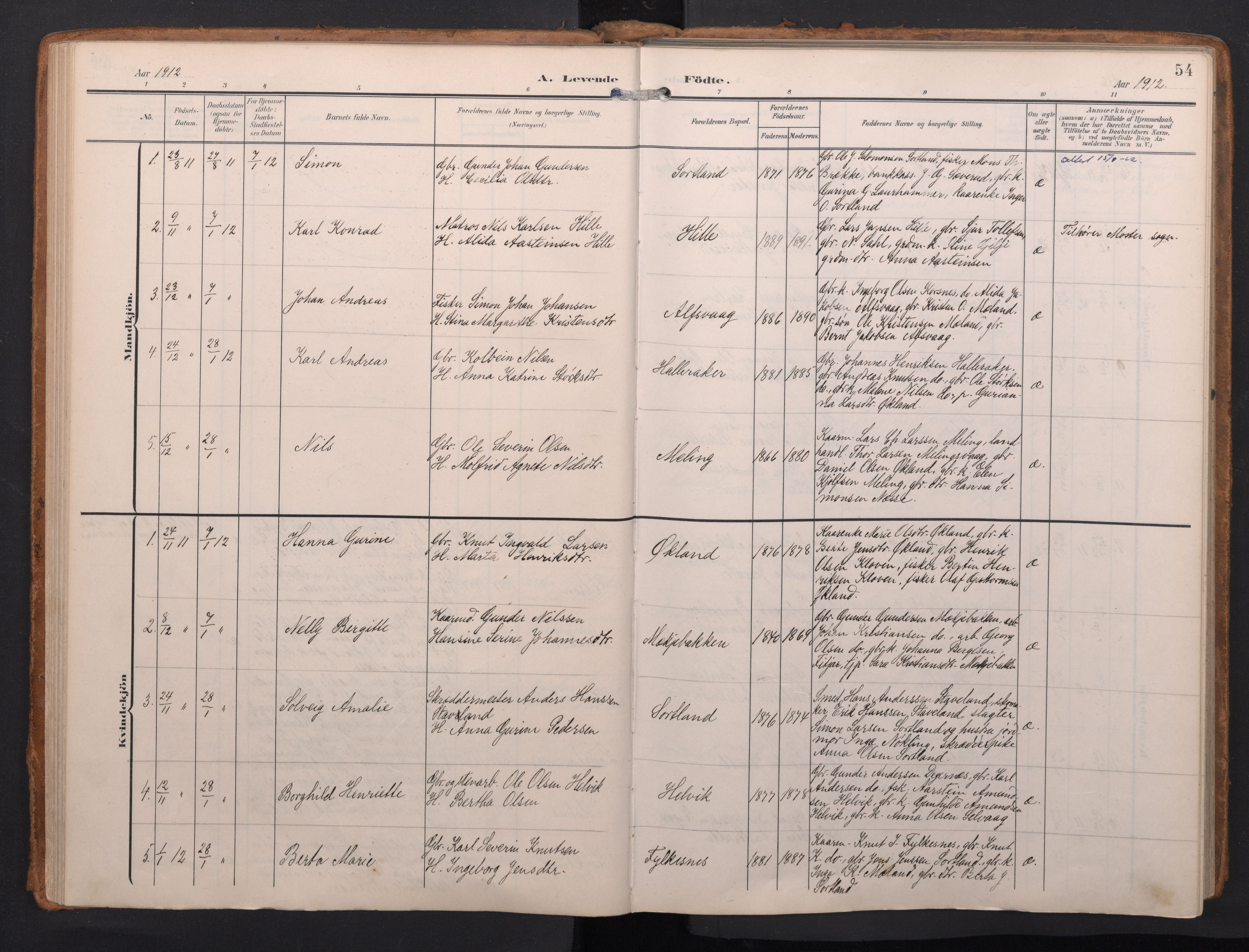 Finnås sokneprestembete, AV/SAB-A-99925/H/Ha/Haa/Haac/L0003: Ministerialbok nr. C 3, 1905-1917, s. 54