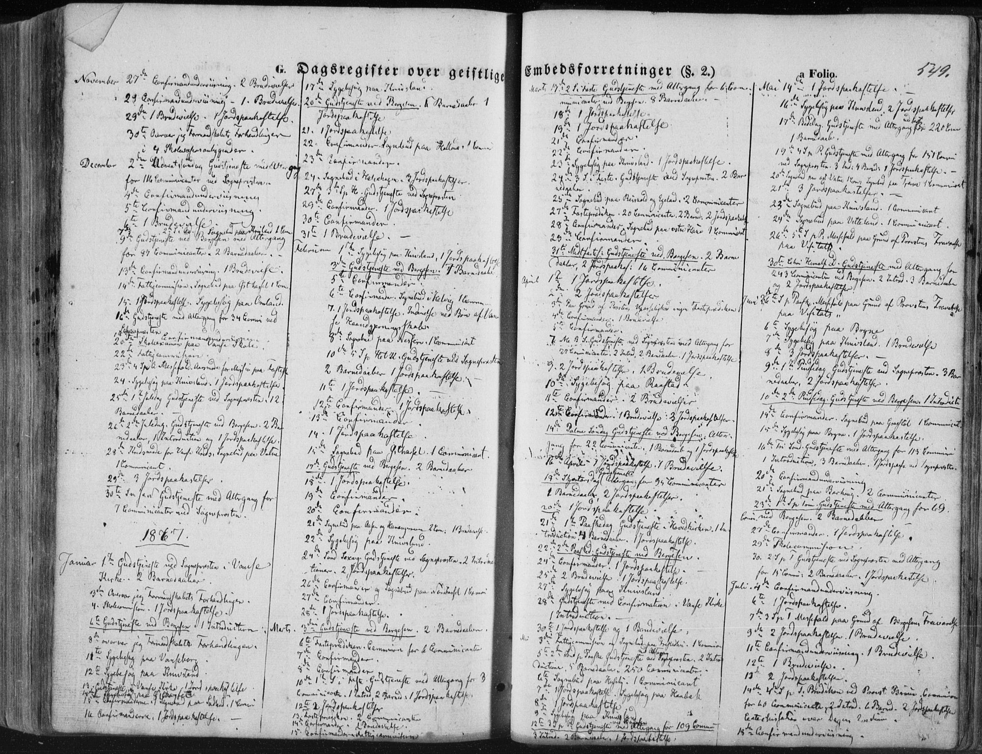 Lista sokneprestkontor, SAK/1111-0027/F/Fa/L0011: Ministerialbok nr. A 11, 1861-1878, s. 549