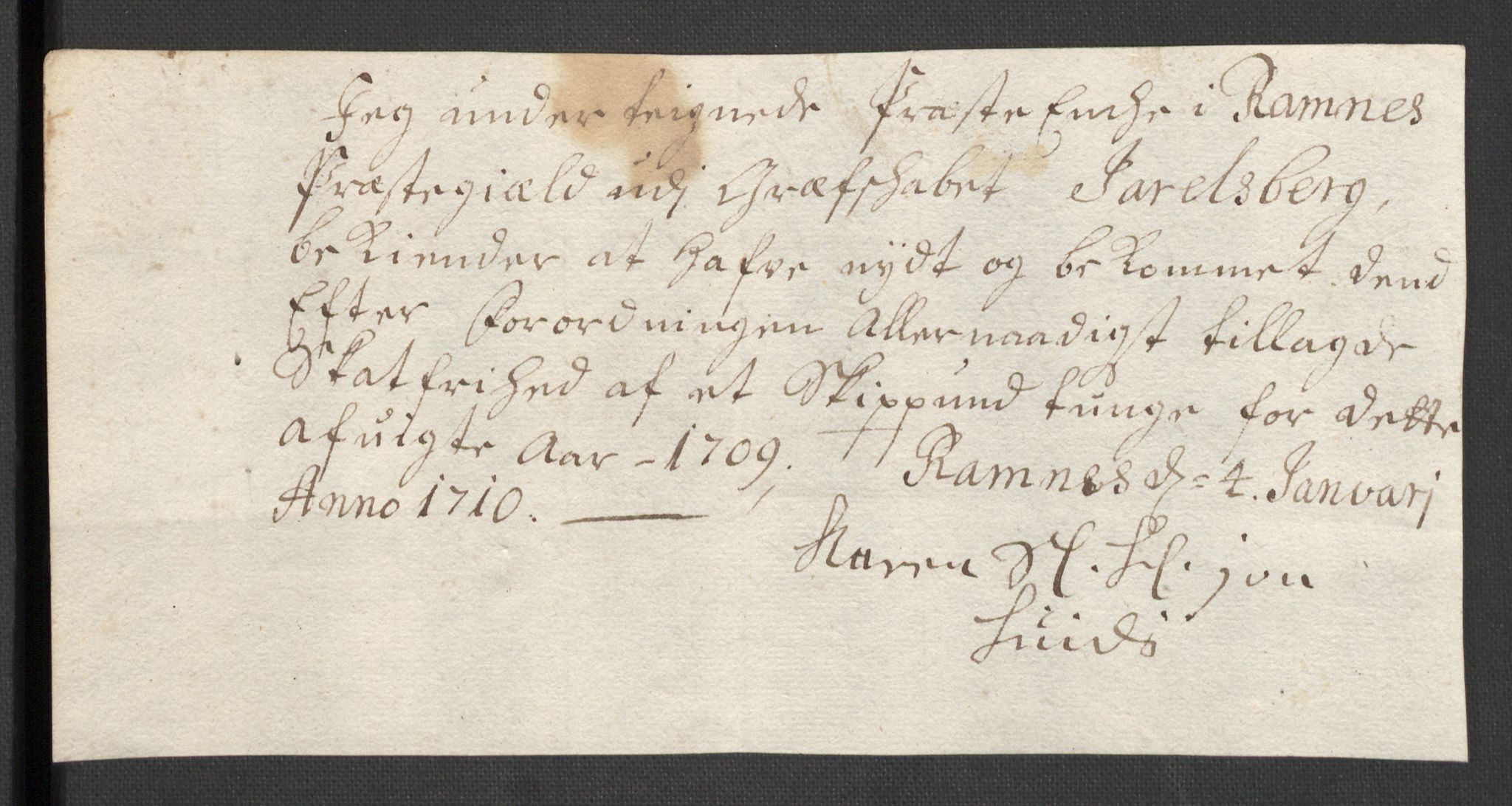Rentekammeret inntil 1814, Reviderte regnskaper, Fogderegnskap, RA/EA-4092/R32/L1874: Fogderegnskap Jarlsberg grevskap, 1709, s. 254