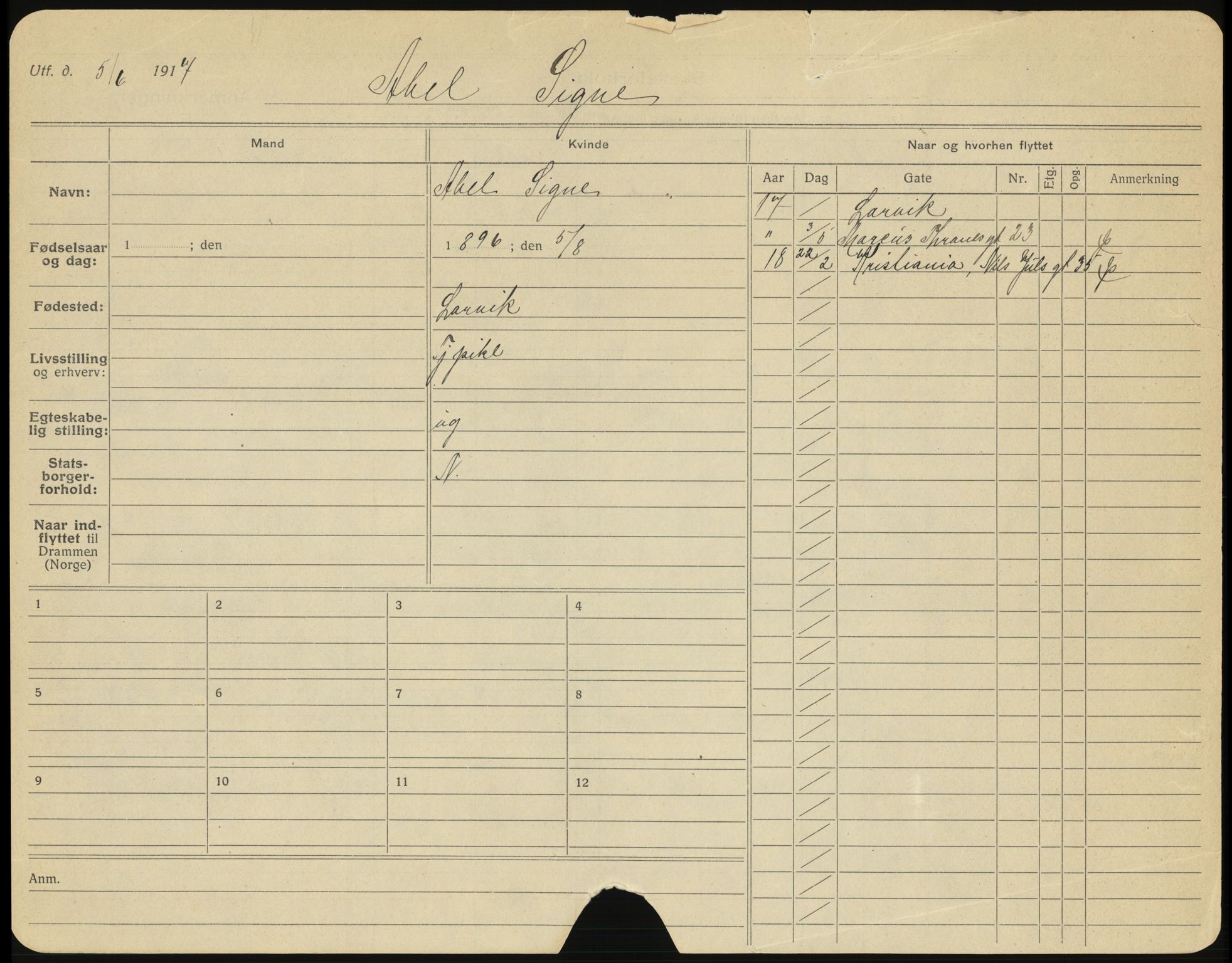 Drammen folkeregister, AV/SAKO-A-136/G/Ga/L0004: Utflyttede, 1918