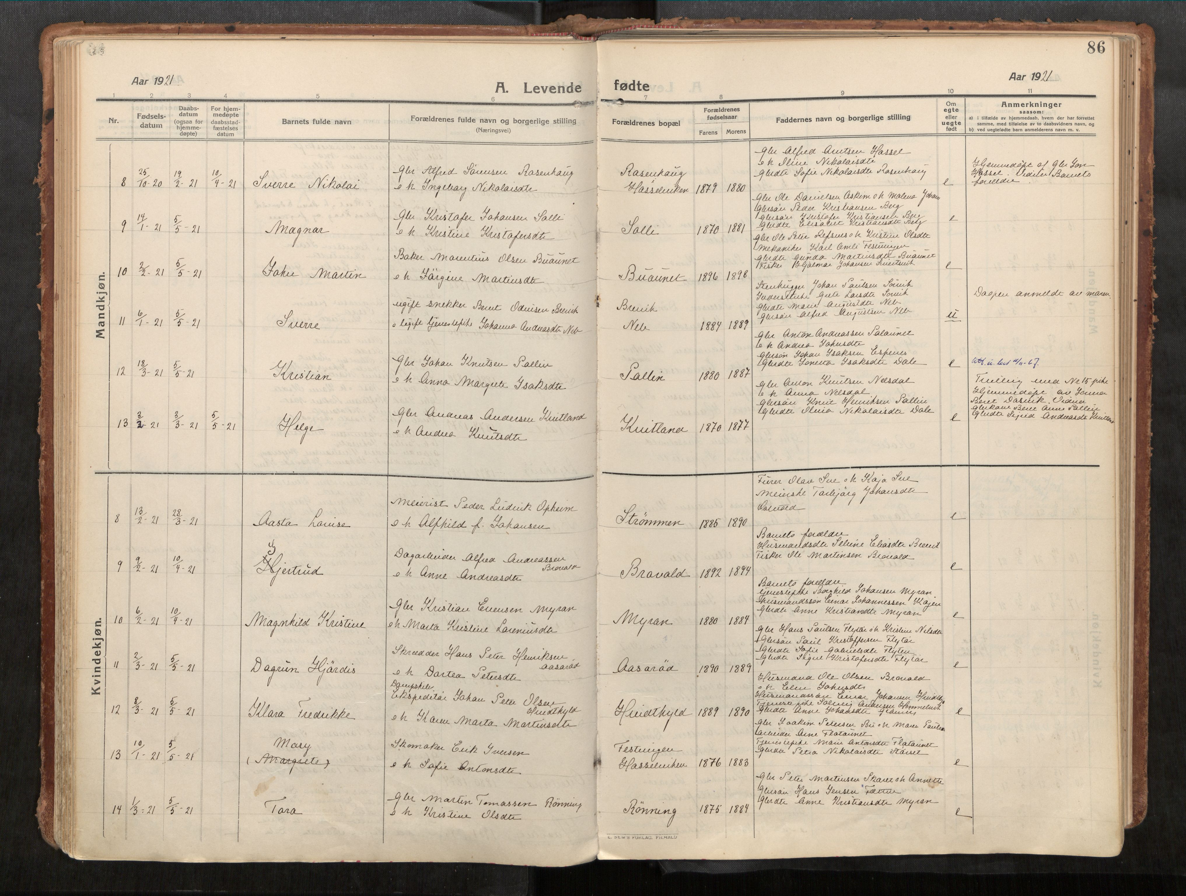 Stadsbygd sokneprestkontor, AV/SAT-A-1117/1/I/I1/I1a/L0001: Ministerialbok nr. 1, 1911-1929, s. 86