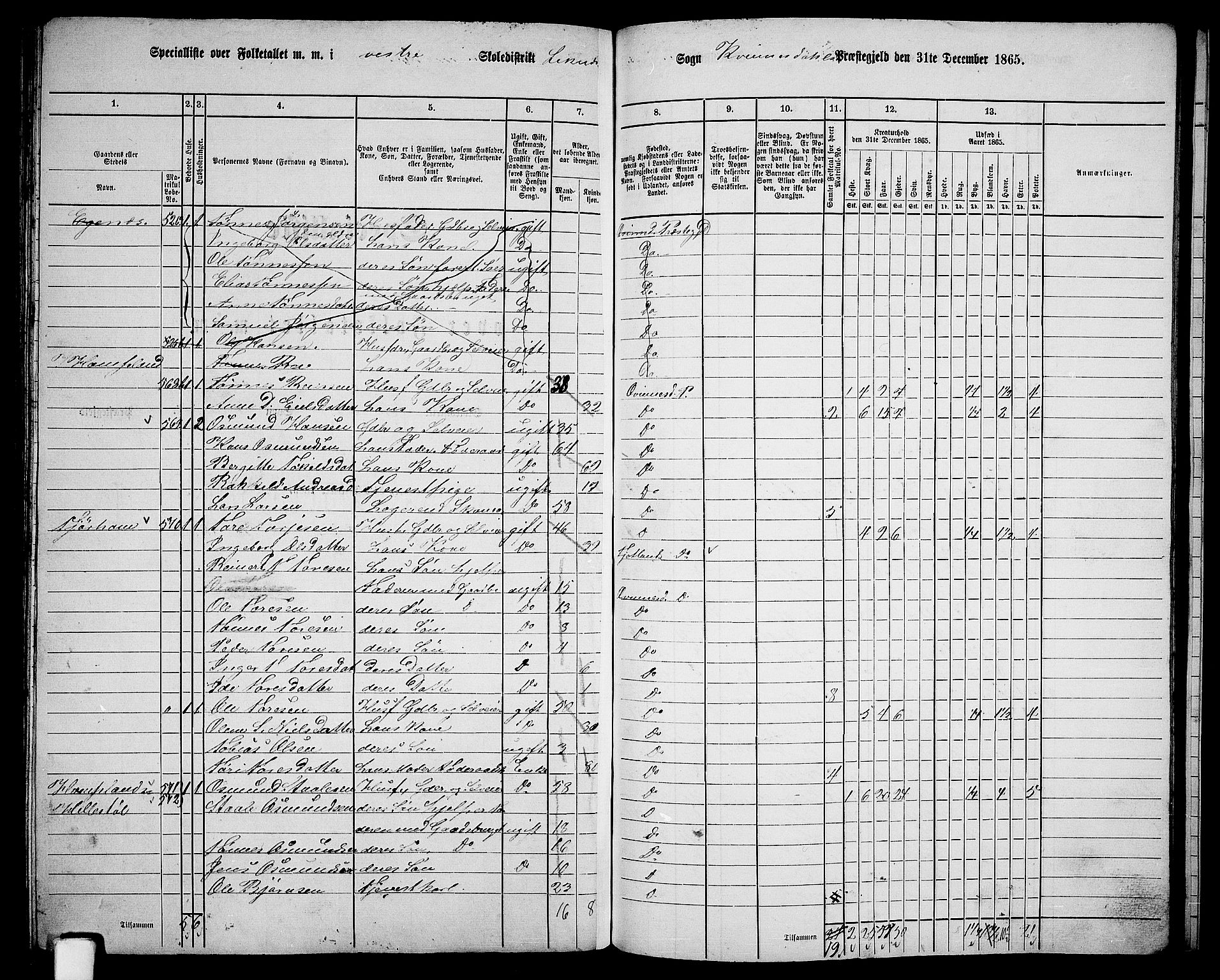 RA, Folketelling 1865 for 1037P Kvinesdal prestegjeld, 1865, s. 154