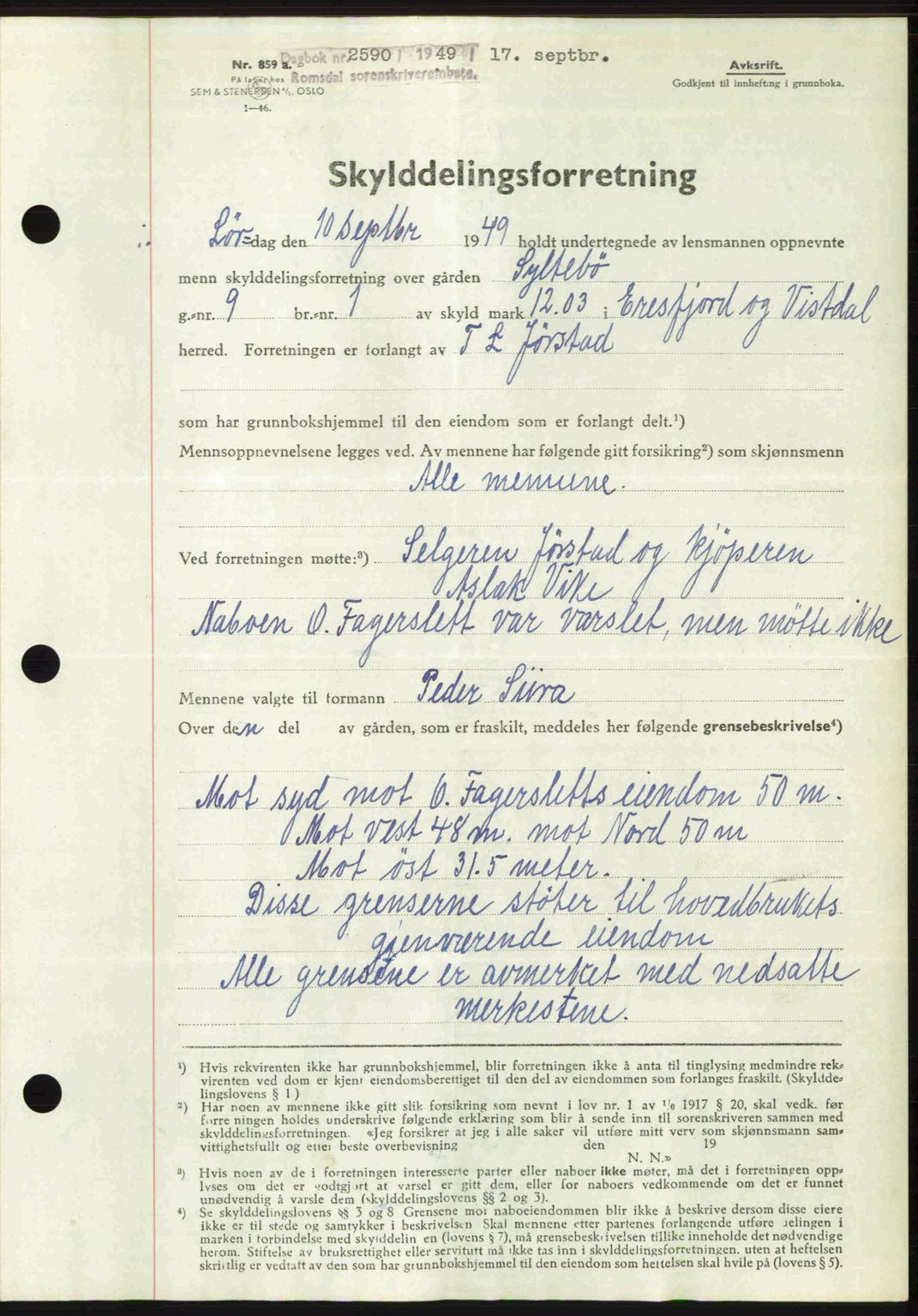 Romsdal sorenskriveri, SAT/A-4149/1/2/2C: Pantebok nr. A31, 1949-1949, Dagboknr: 2590/1949
