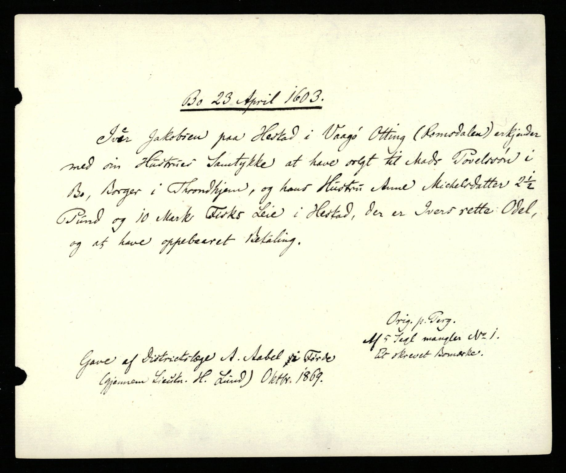 Riksarkivets diplomsamling, AV/RA-EA-5965/F35/F35b/L0005: Riksarkivets diplomer, seddelregister, 1601-1612, s. 201