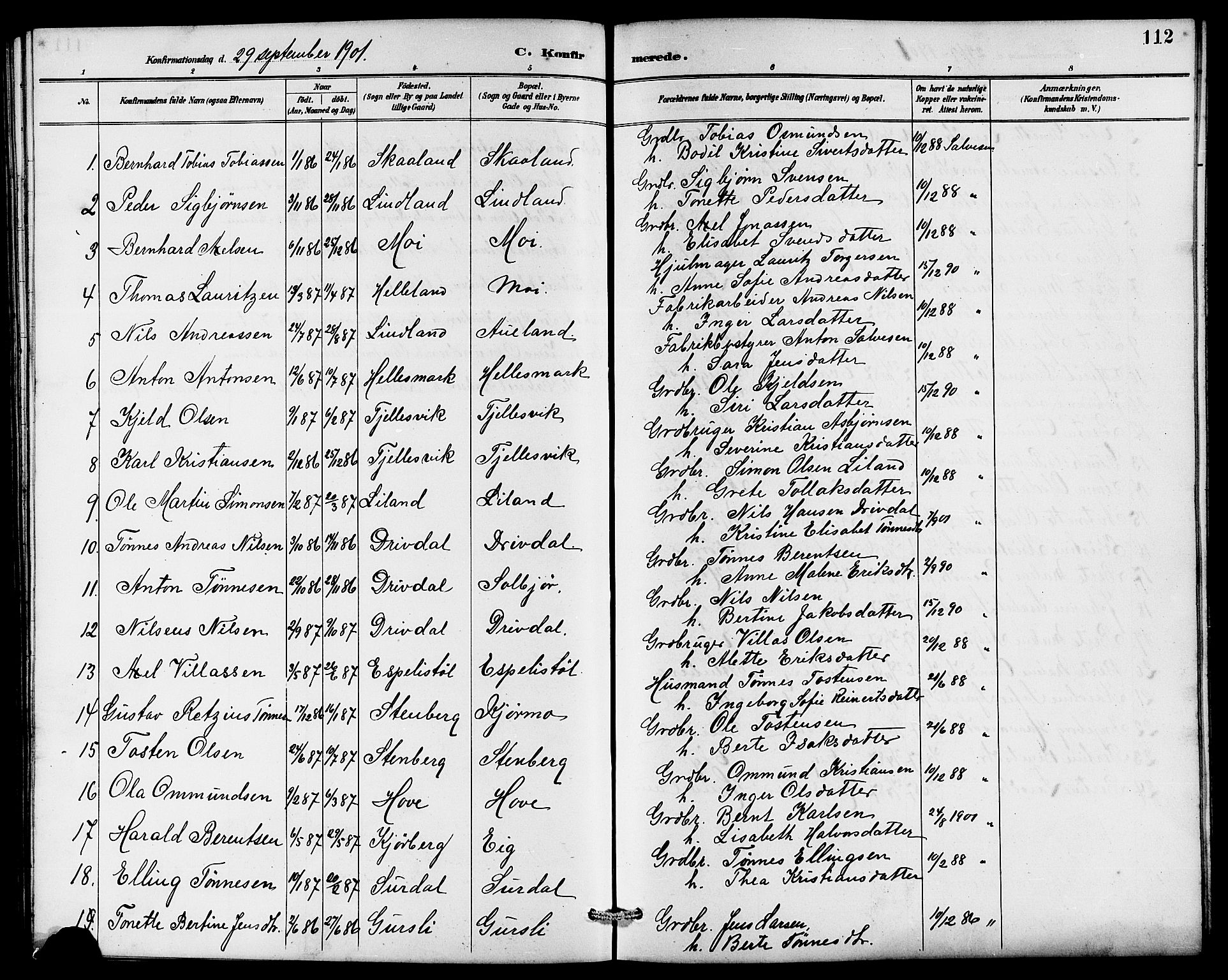 Lund sokneprestkontor, AV/SAST-A-101809/S07/L0006: Klokkerbok nr. B 6, 1885-1901, s. 112