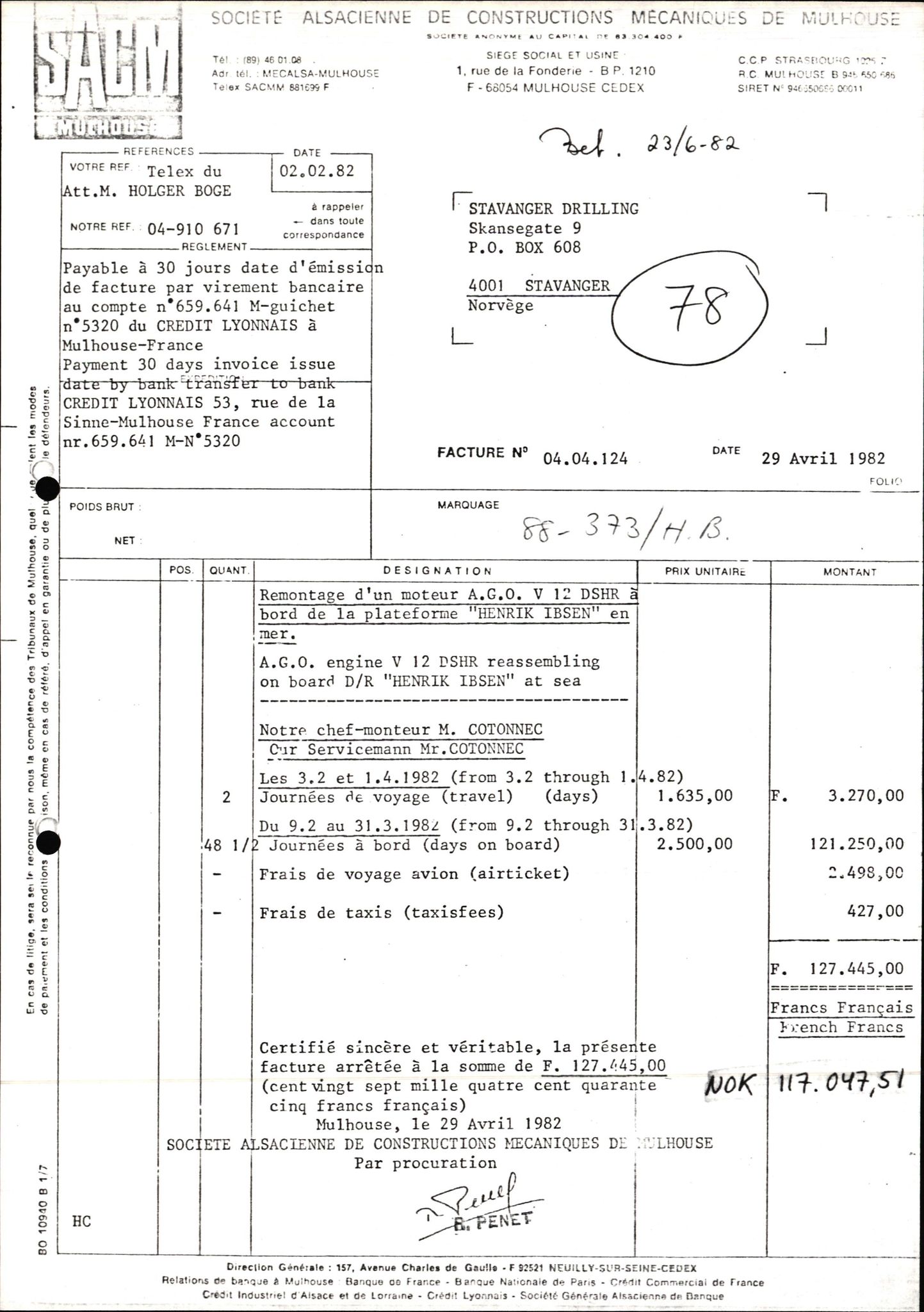 Pa 1503 - Stavanger Drilling AS, AV/SAST-A-101906/2/E/Ec/Eca/L0014: Sak og korrespondanse, 1977-1987