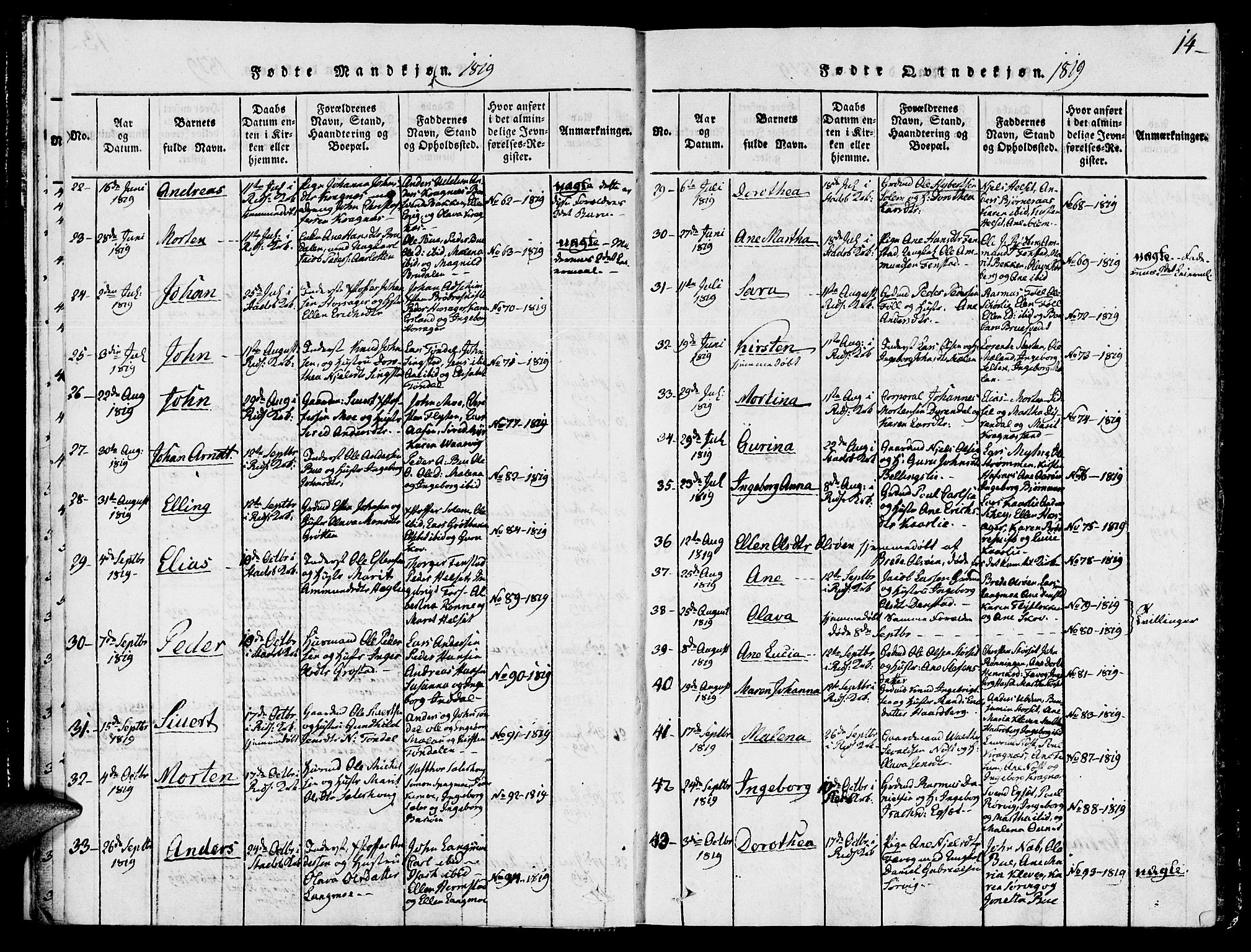 Ministerialprotokoller, klokkerbøker og fødselsregistre - Sør-Trøndelag, SAT/A-1456/646/L0608: Ministerialbok nr. 646A06, 1816-1825, s. 14