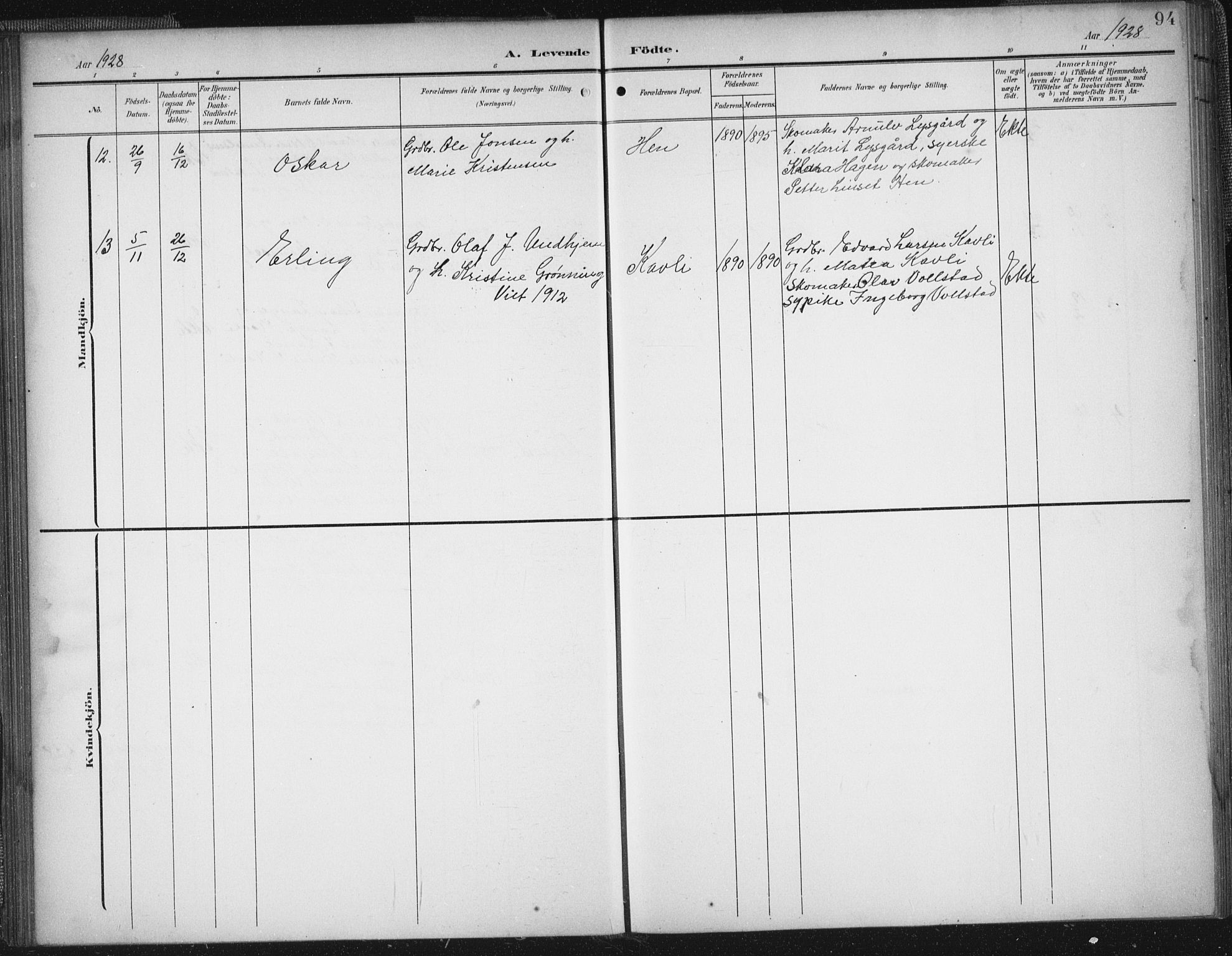 Ministerialprotokoller, klokkerbøker og fødselsregistre - Møre og Romsdal, AV/SAT-A-1454/545/L0589: Klokkerbok nr. 545C03, 1902-1937, s. 94