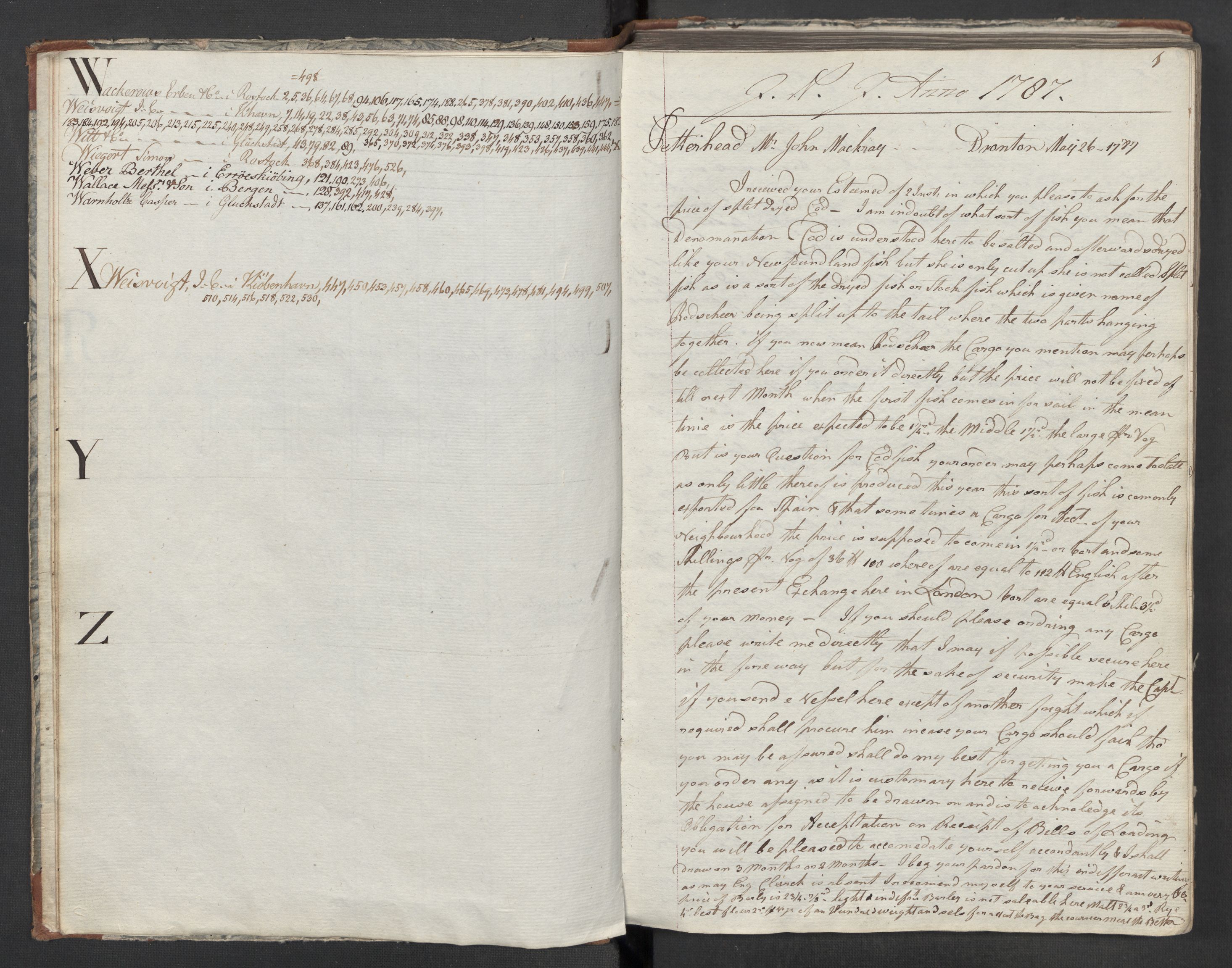 Hoë, Herman & Co, SAT/PA-0280/11/L0007: Kopibok, utenriks, 1787-1791, s. 1