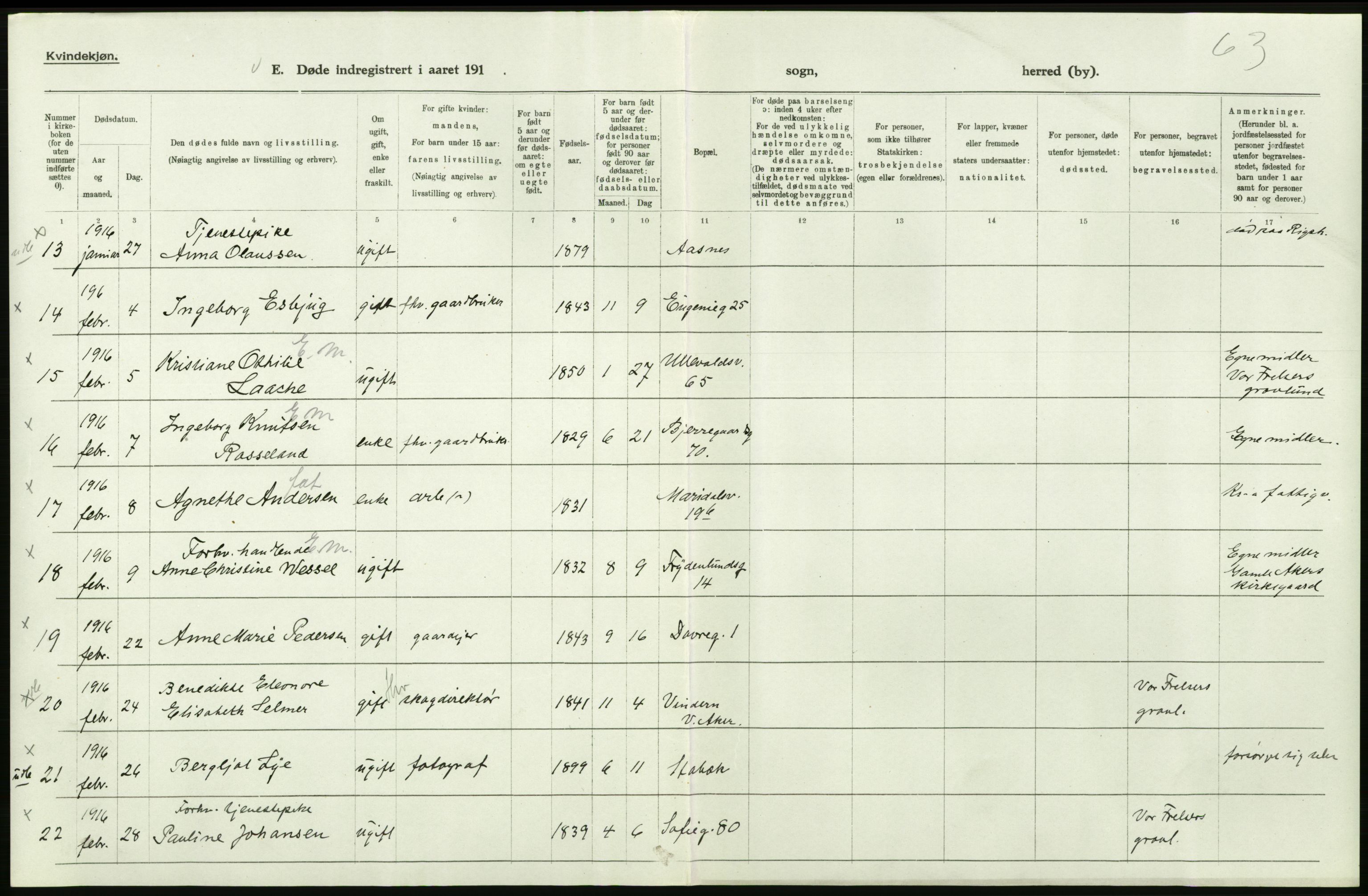 Statistisk sentralbyrå, Sosiodemografiske emner, Befolkning, AV/RA-S-2228/D/Df/Dfb/Dfbf/L0010: Kristiania: Døde, dødfødte., 1916, s. 336