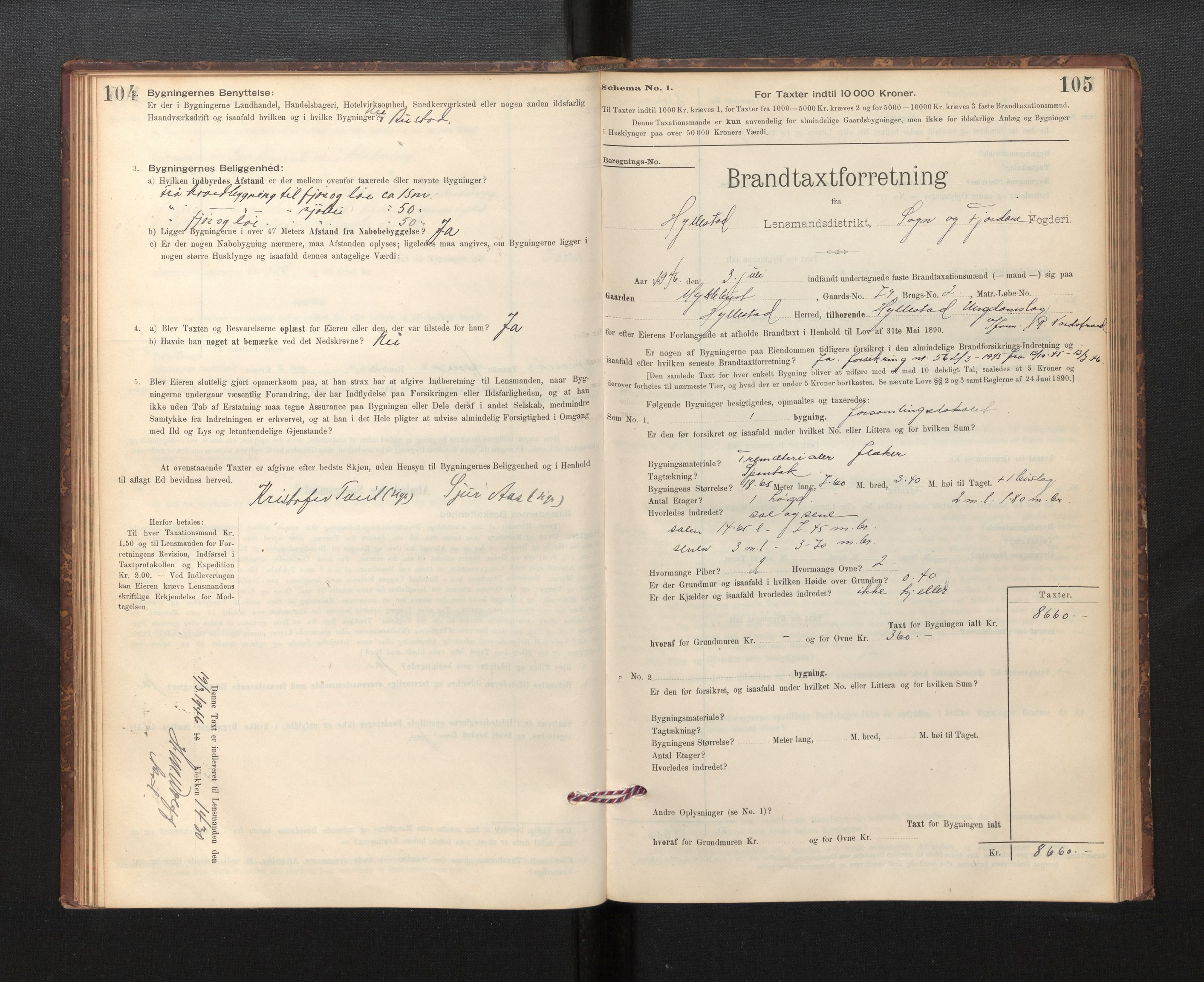 Lensmannen i Hyllestad, SAB/A-28301/0012/L0004: Branntakstprotokoll, skjematakst, 1894-1950, s. 104-105