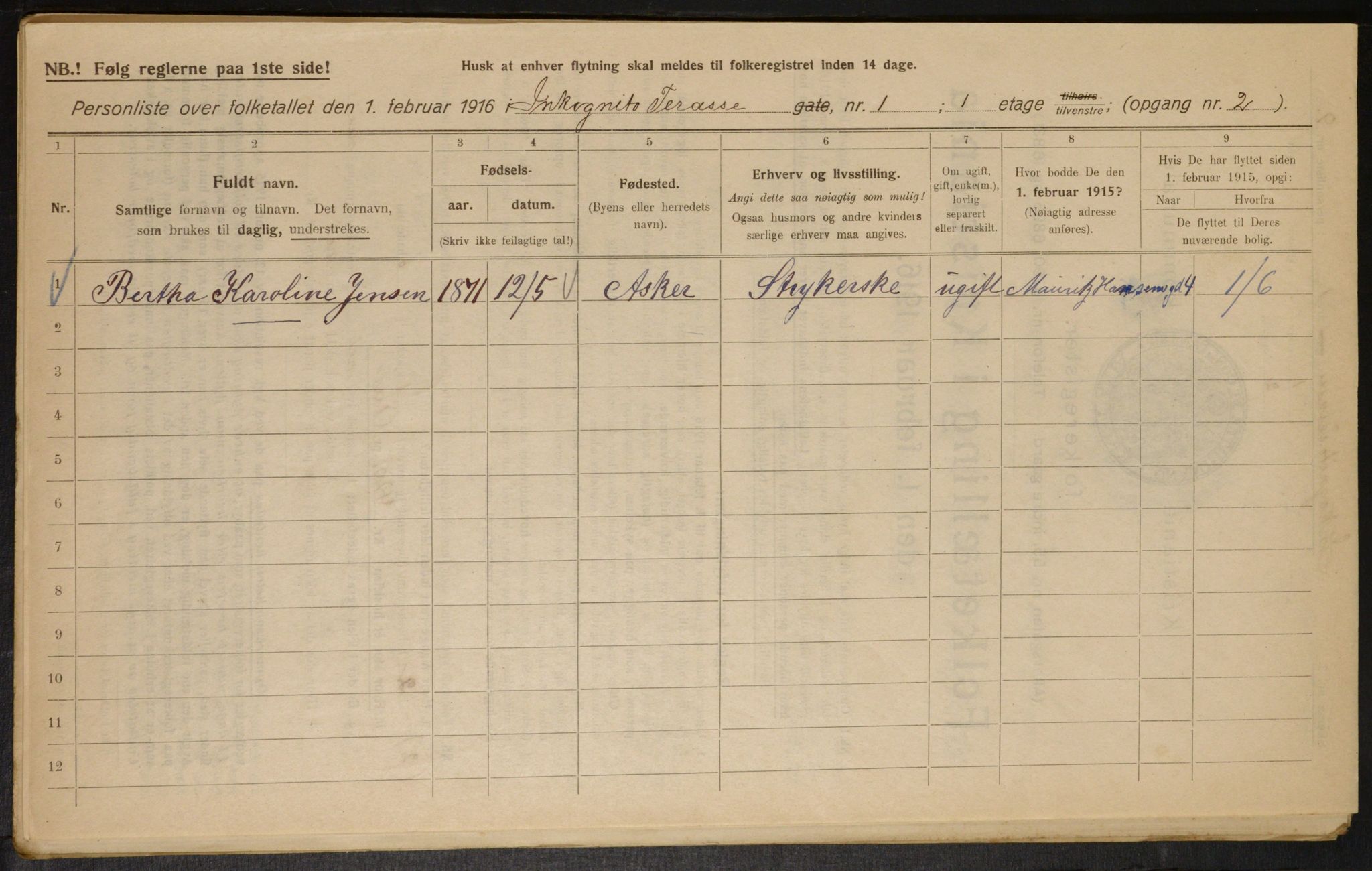 OBA, Kommunal folketelling 1.2.1916 for Kristiania, 1916, s. 45309