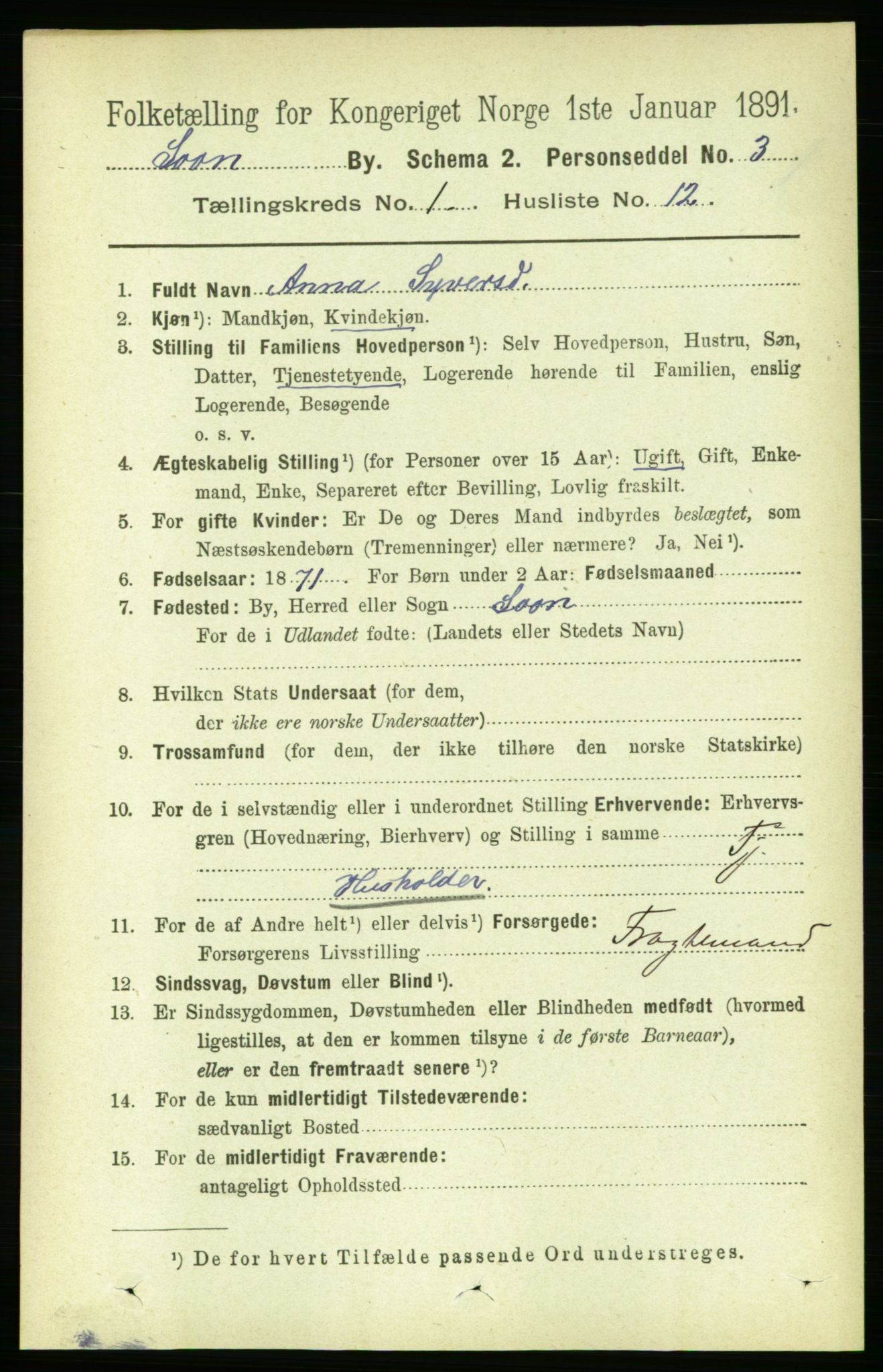 RA, Folketelling 1891 for 0201 Son ladested, 1891, s. 61