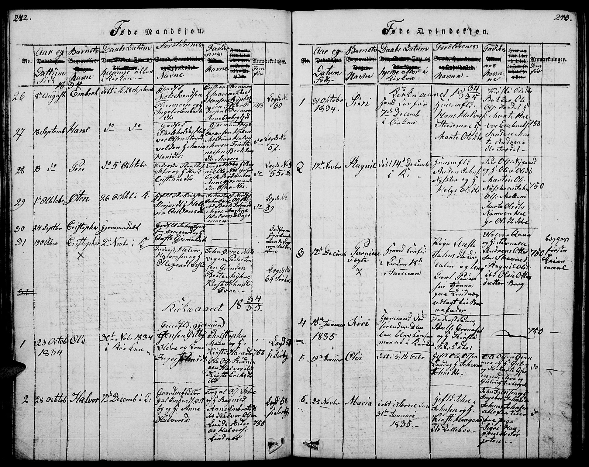 Trysil prestekontor, SAH/PREST-046/H/Ha/Hab/L0004: Klokkerbok nr. 4, 1814-1841, s. 242-243