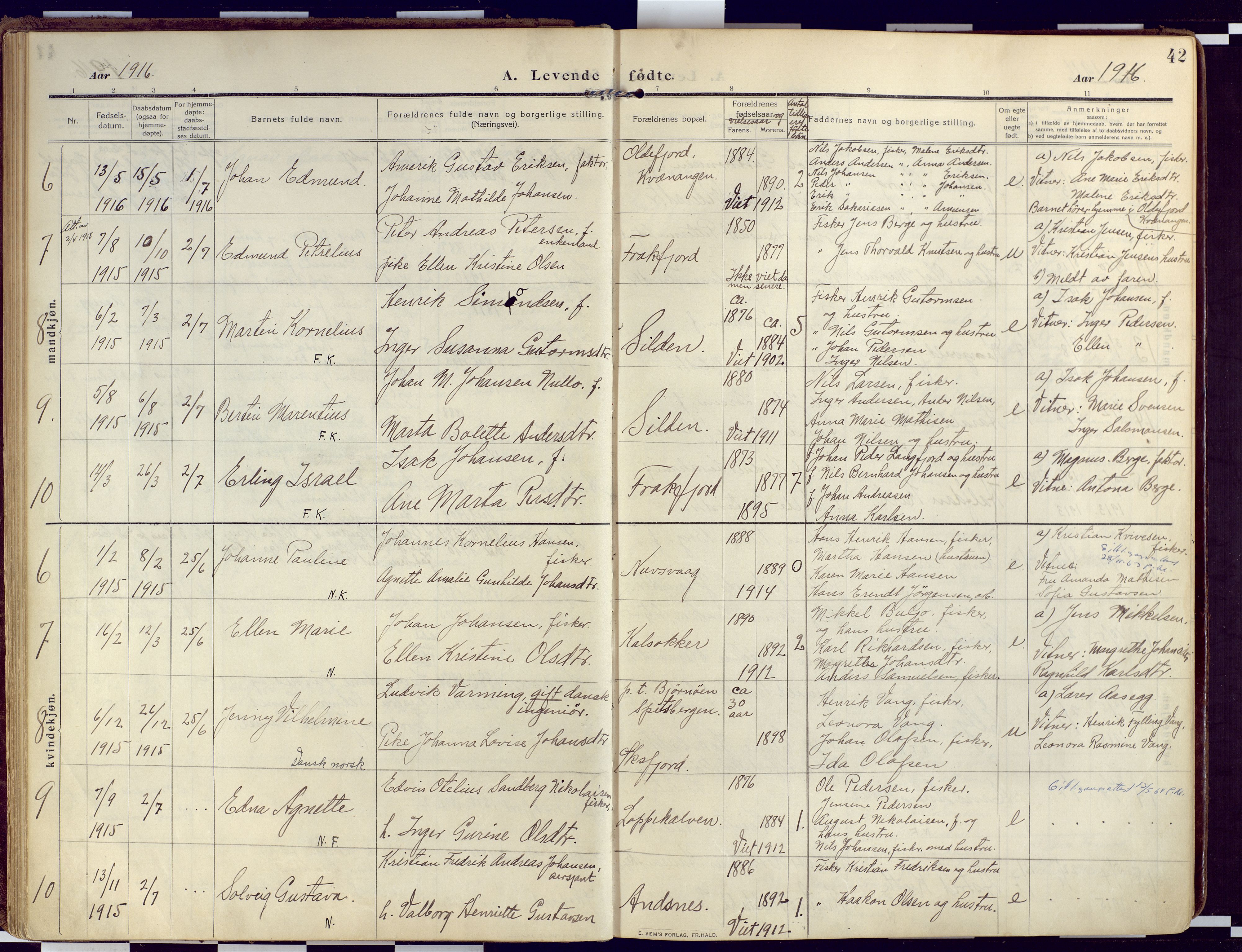 Loppa sokneprestkontor, AV/SATØ-S-1339/H/Ha/L0011kirke: Ministerialbok nr. 11, 1909-1919, s. 42