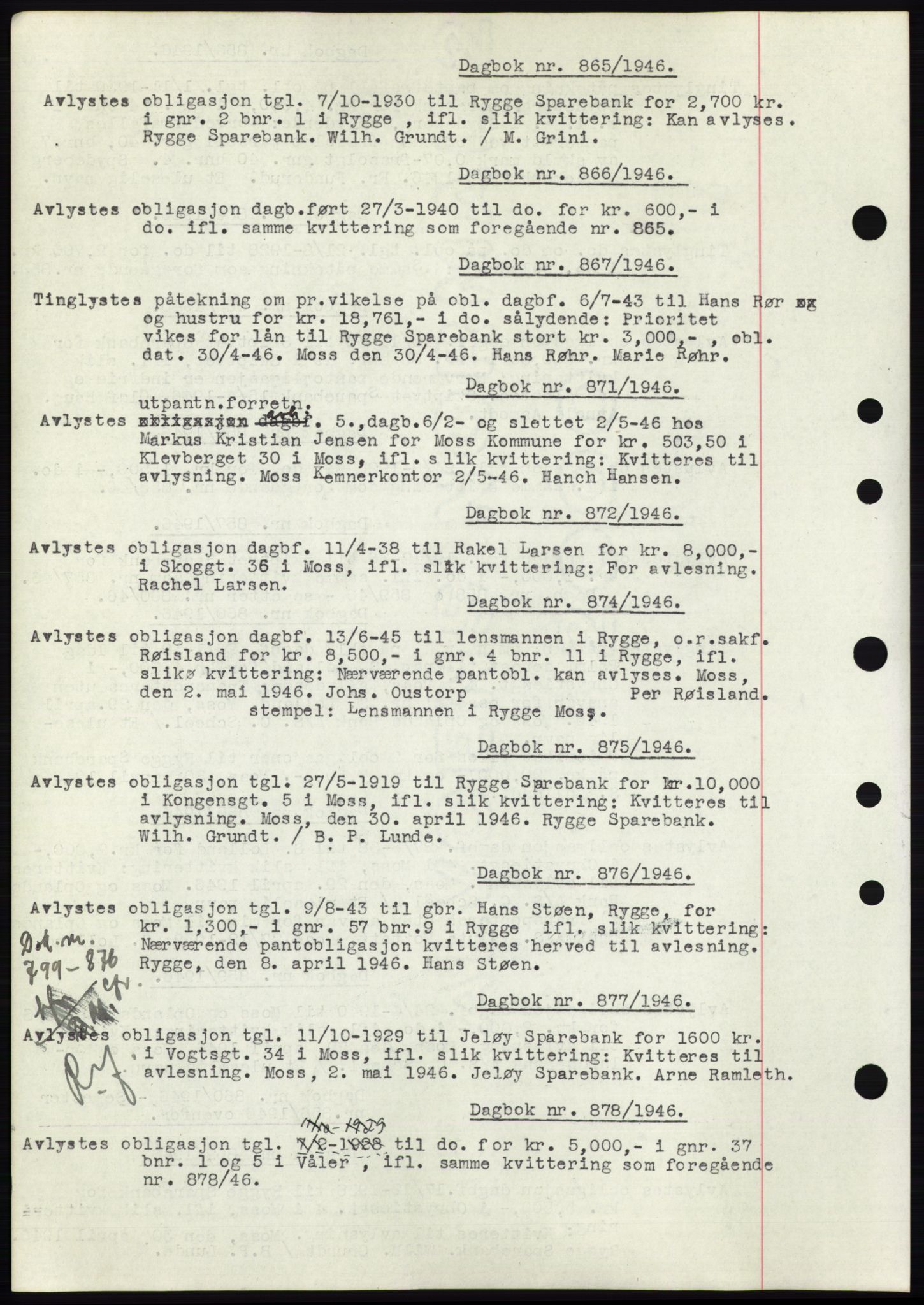 Moss sorenskriveri, SAO/A-10168: Pantebok nr. C10, 1938-1950, Dagboknr: 865/1946