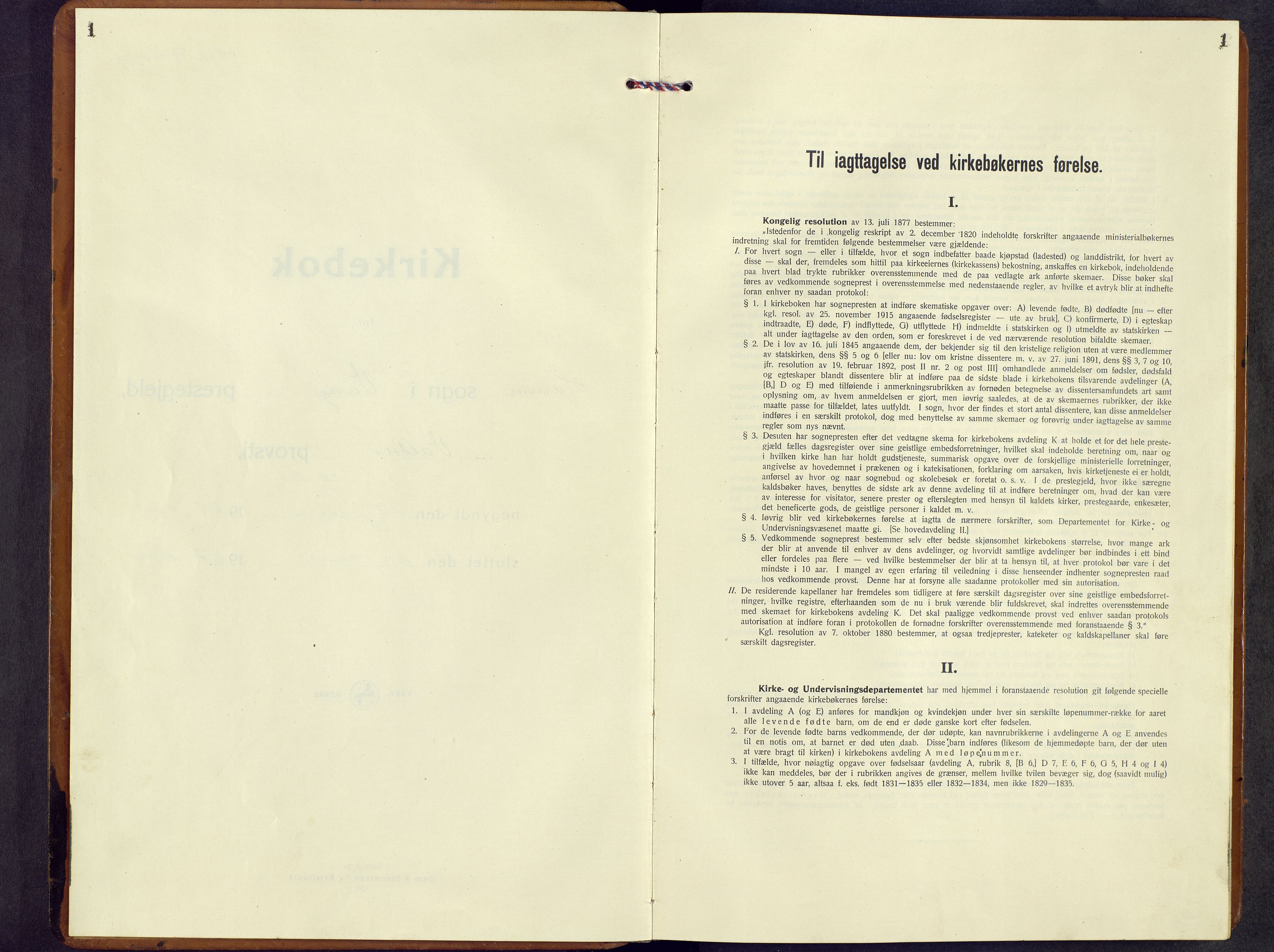 Vang prestekontor, Valdres, AV/SAH-PREST-140/H/Hb/L0008: Klokkerbok nr. 8, 1925-1967, s. 1