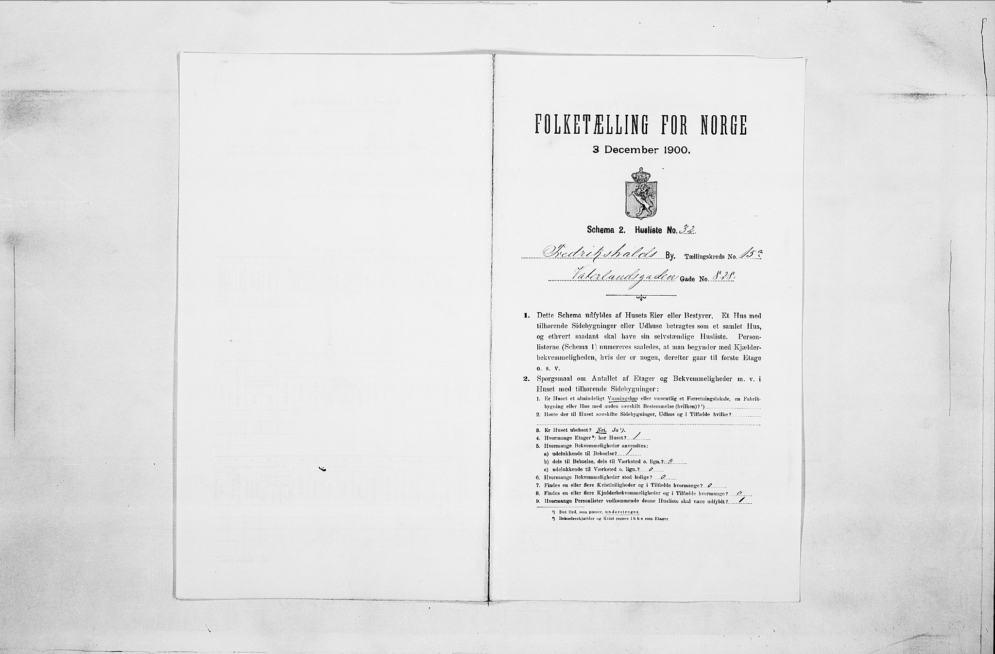 SAO, Folketelling 1900 for 0101 Fredrikshald kjøpstad, 1900