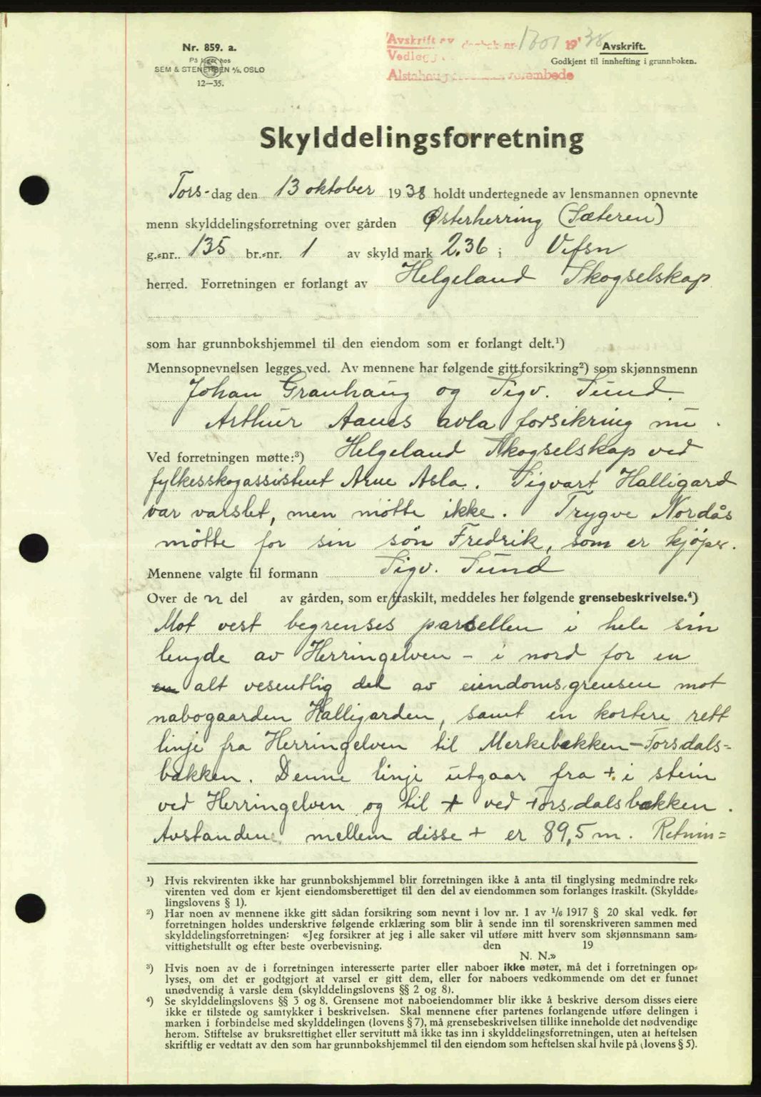 Alstahaug sorenskriveri, SAT/A-1009: Pantebok nr. A3, 1937-1938, Dagboknr: 1701/1938
