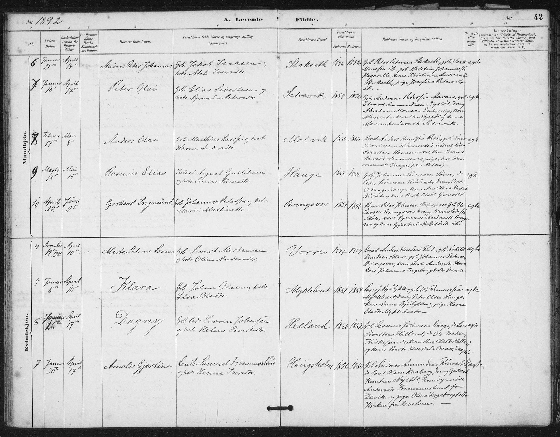 Ministerialprotokoller, klokkerbøker og fødselsregistre - Møre og Romsdal, SAT/A-1454/503/L0037: Ministerialbok nr. 503A05, 1884-1900, s. 42
