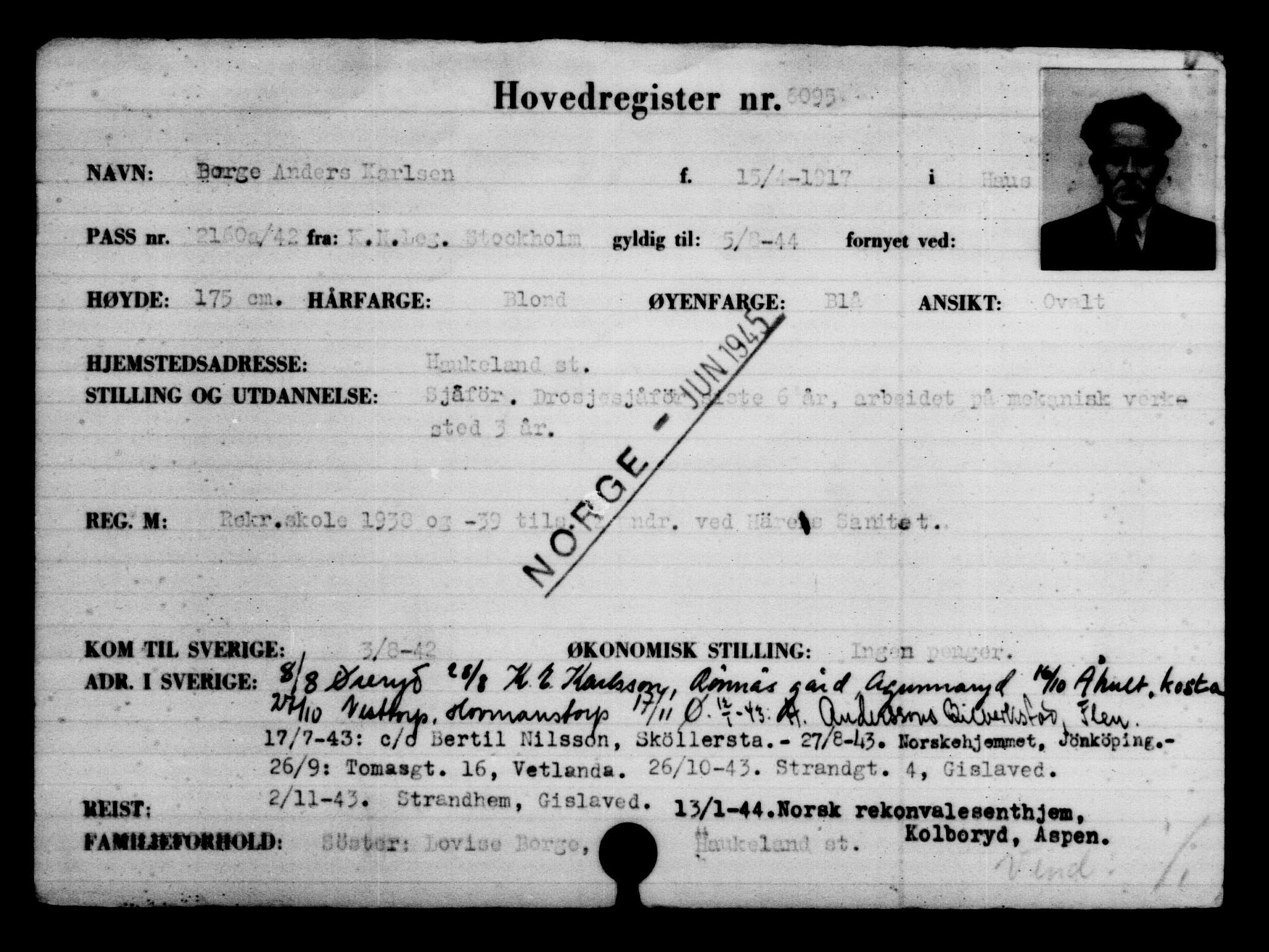 Den Kgl. Norske Legasjons Flyktningskontor, AV/RA-S-6753/V/Va/L0004: Kjesäterkartoteket.  Flyktningenr. 3496-6610, 1940-1945, s. 3045