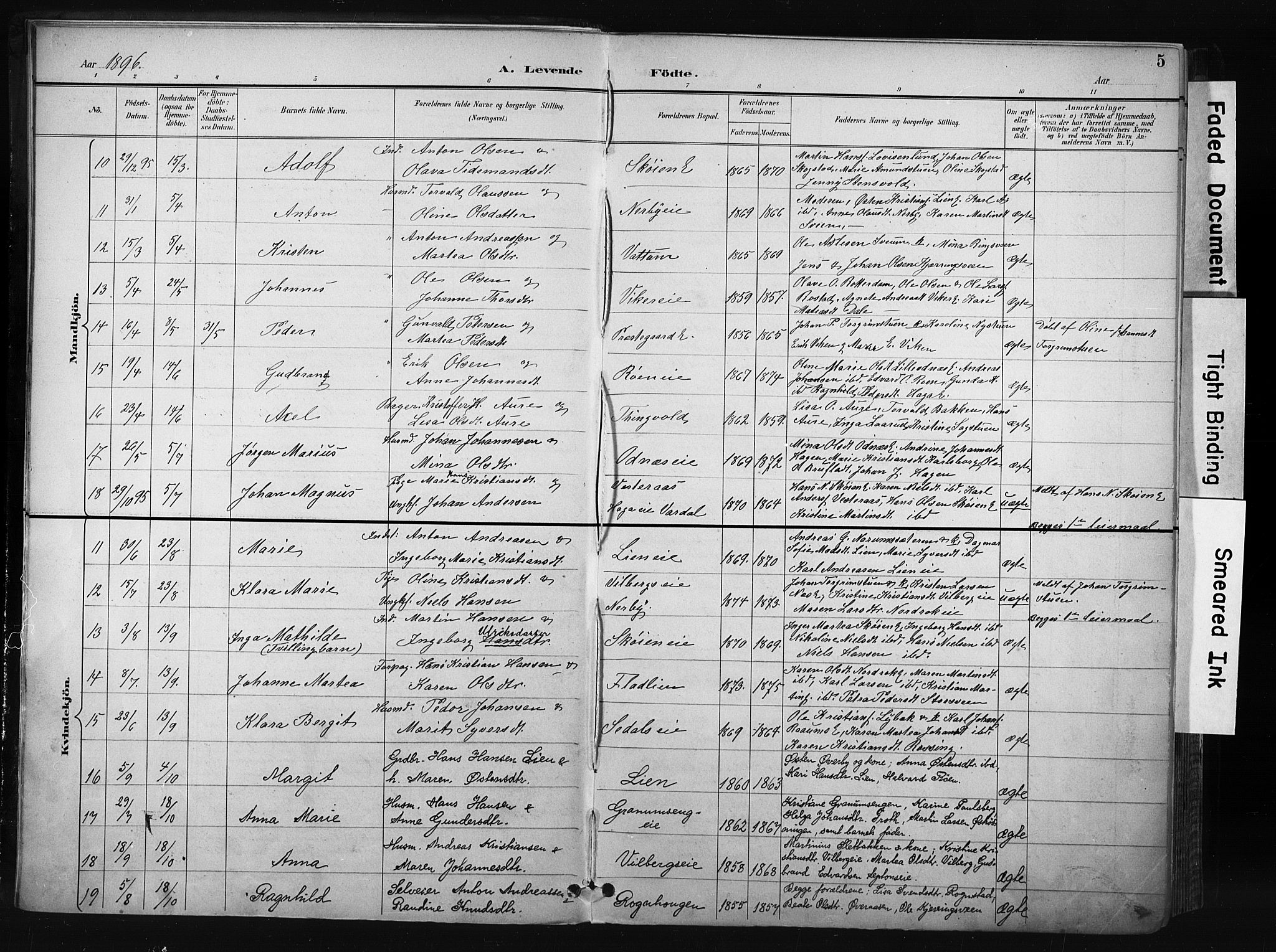 Søndre Land prestekontor, AV/SAH-PREST-122/K/L0004: Ministerialbok nr. 4, 1895-1904, s. 5