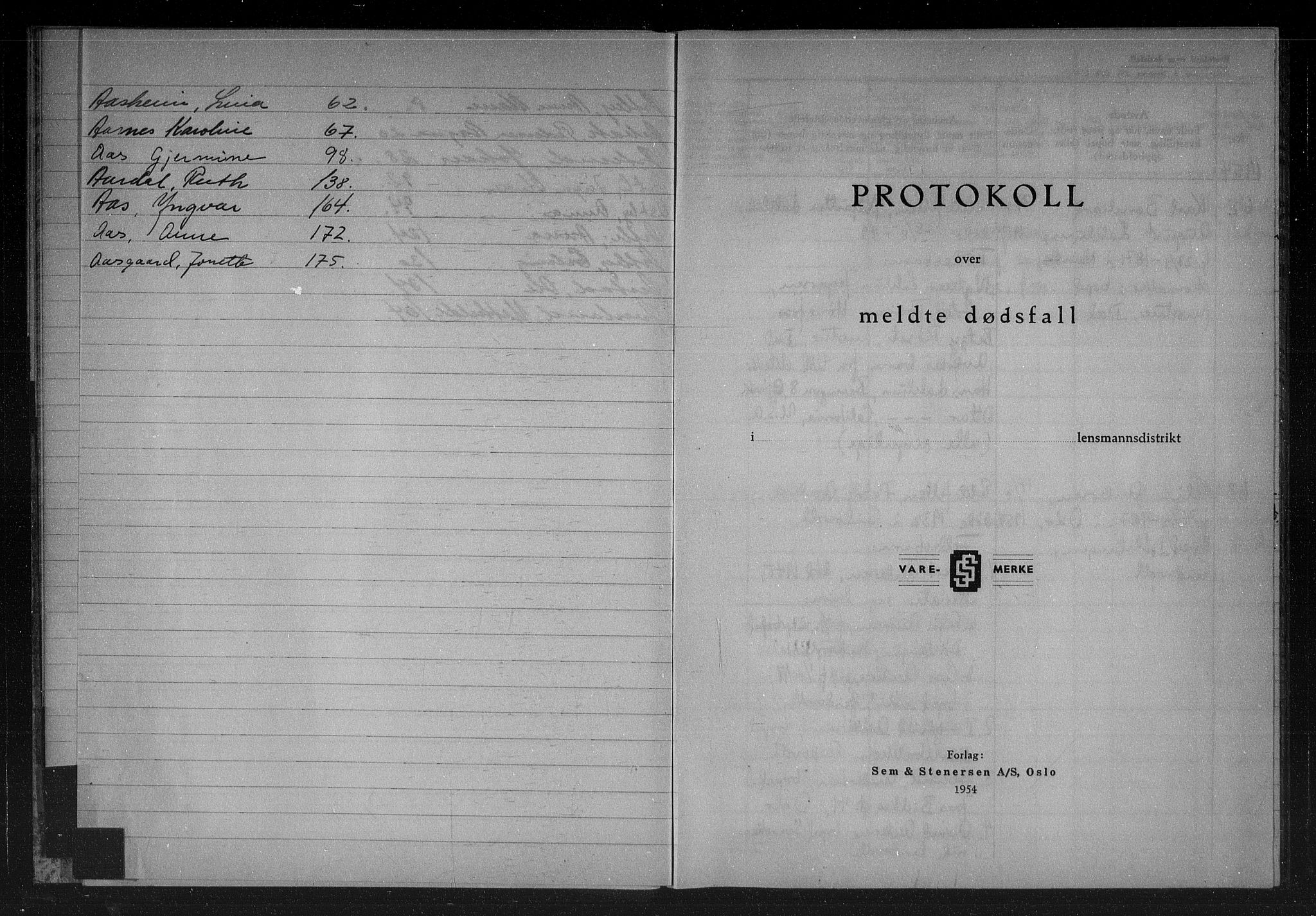 Eidsvoll lensmannskontor, AV/SAO-A-10266a/H/Ha/Haa/L0014: Dødsfallprotokoll, 1954-1957