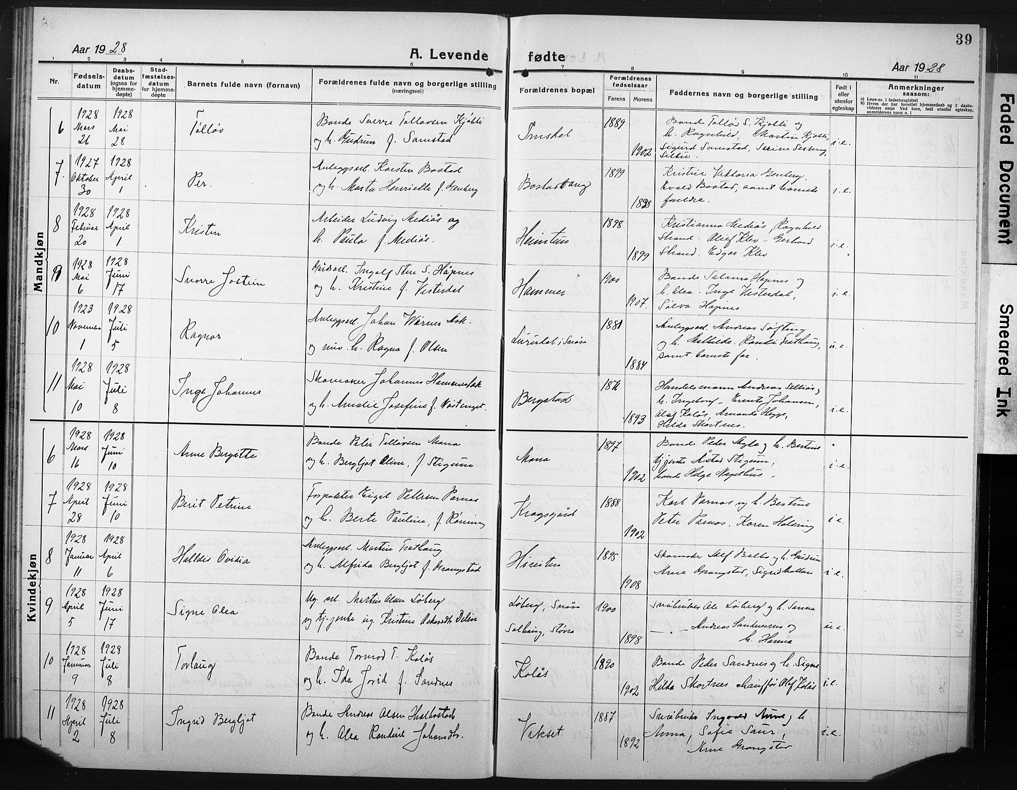 Ministerialprotokoller, klokkerbøker og fødselsregistre - Nord-Trøndelag, SAT/A-1458/749/L0480: Klokkerbok nr. 749C02, 1924-1932, s. 39