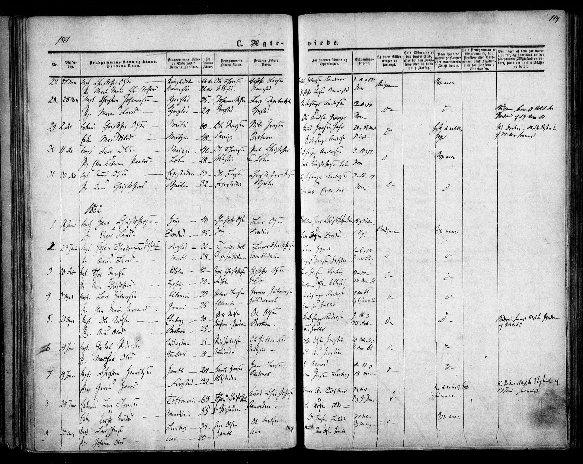 Nannestad prestekontor Kirkebøker, AV/SAO-A-10414a/F/Fa/L0012: Ministerialbok nr. I 12, 1860-1872, s. 114