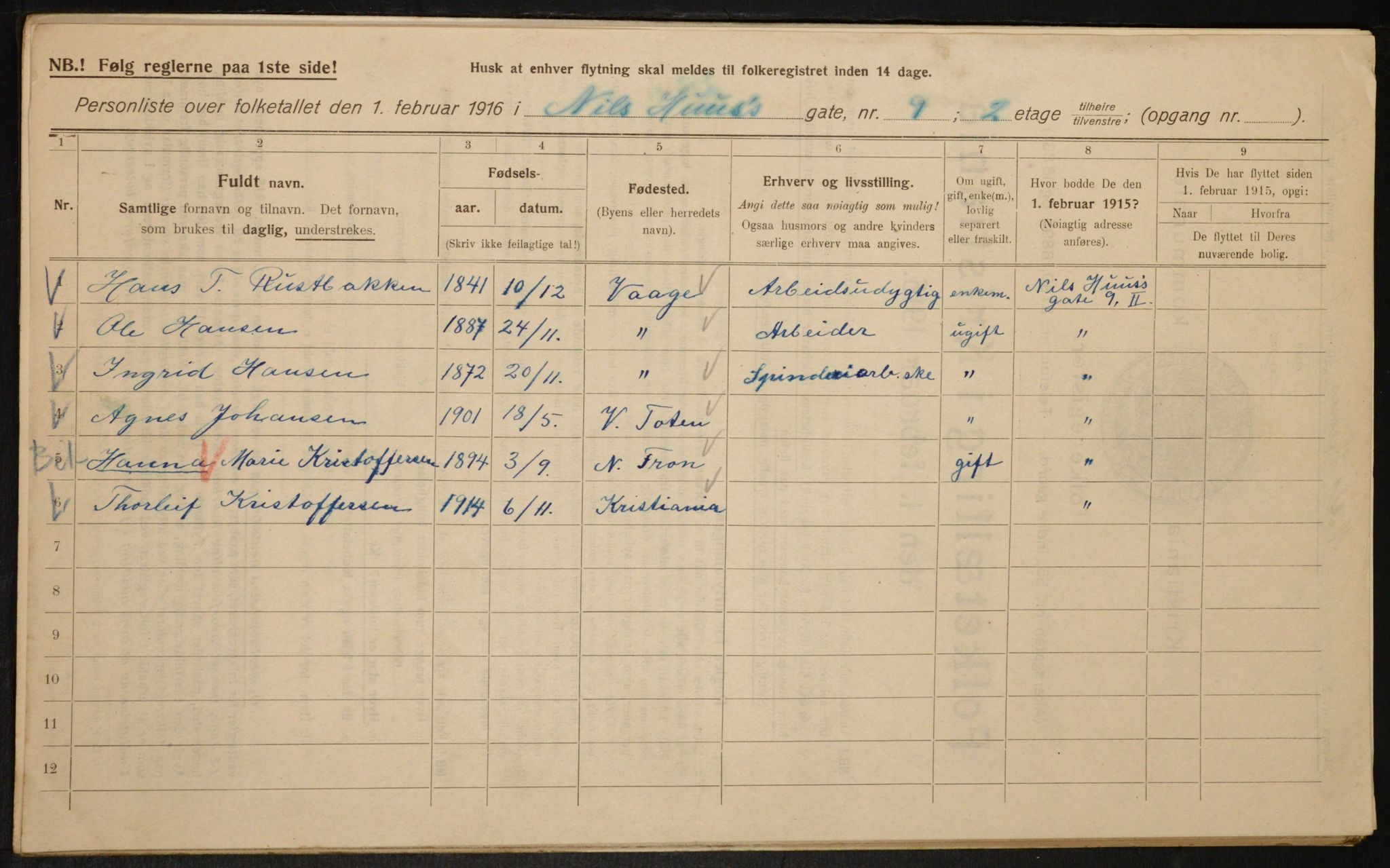 OBA, Kommunal folketelling 1.2.1916 for Kristiania, 1916, s. 72730