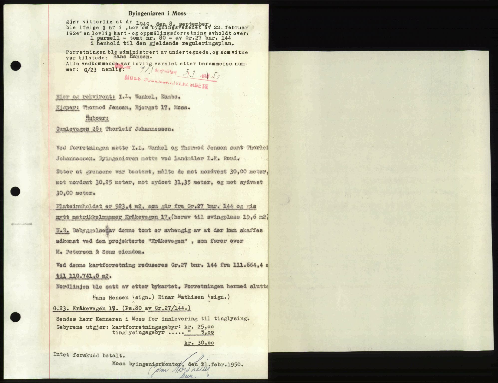 Moss sorenskriveri, SAO/A-10168: Pantebok nr. A25, 1950-1950, Dagboknr: 713/1950