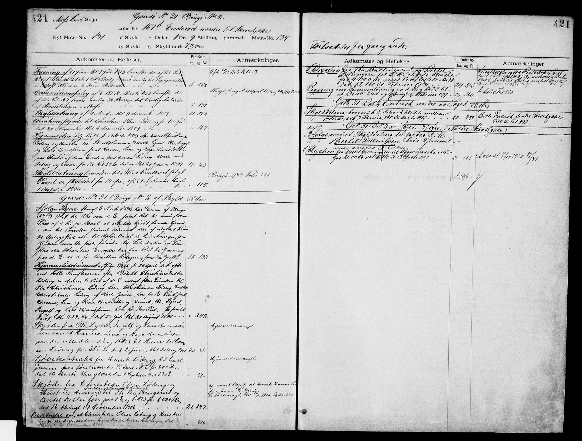 Moss sorenskriveri, SAO/A-10168: Panteregister nr. IV 3b, 1769-1926, s. 421