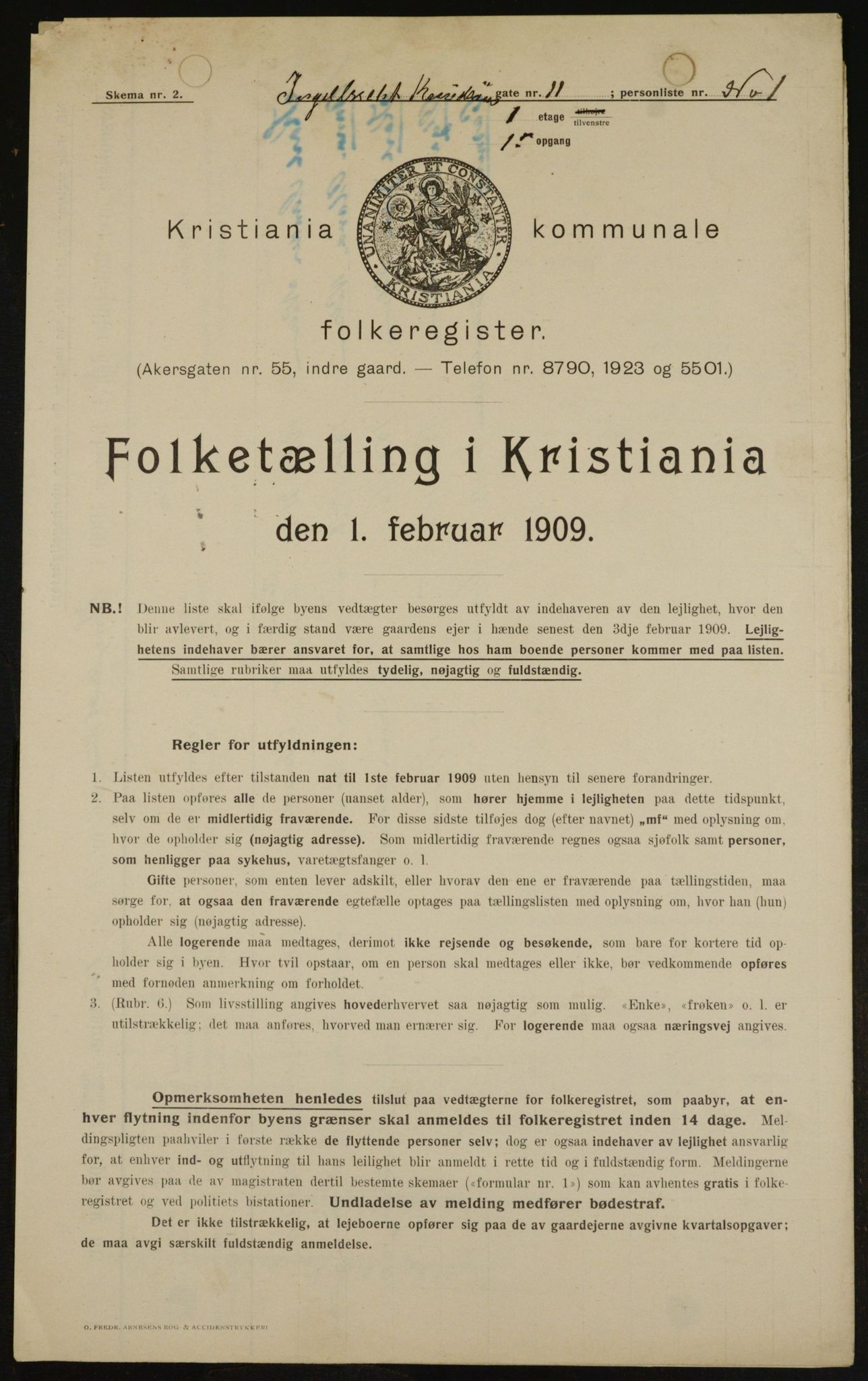 OBA, Kommunal folketelling 1.2.1909 for Kristiania kjøpstad, 1909, s. 40127