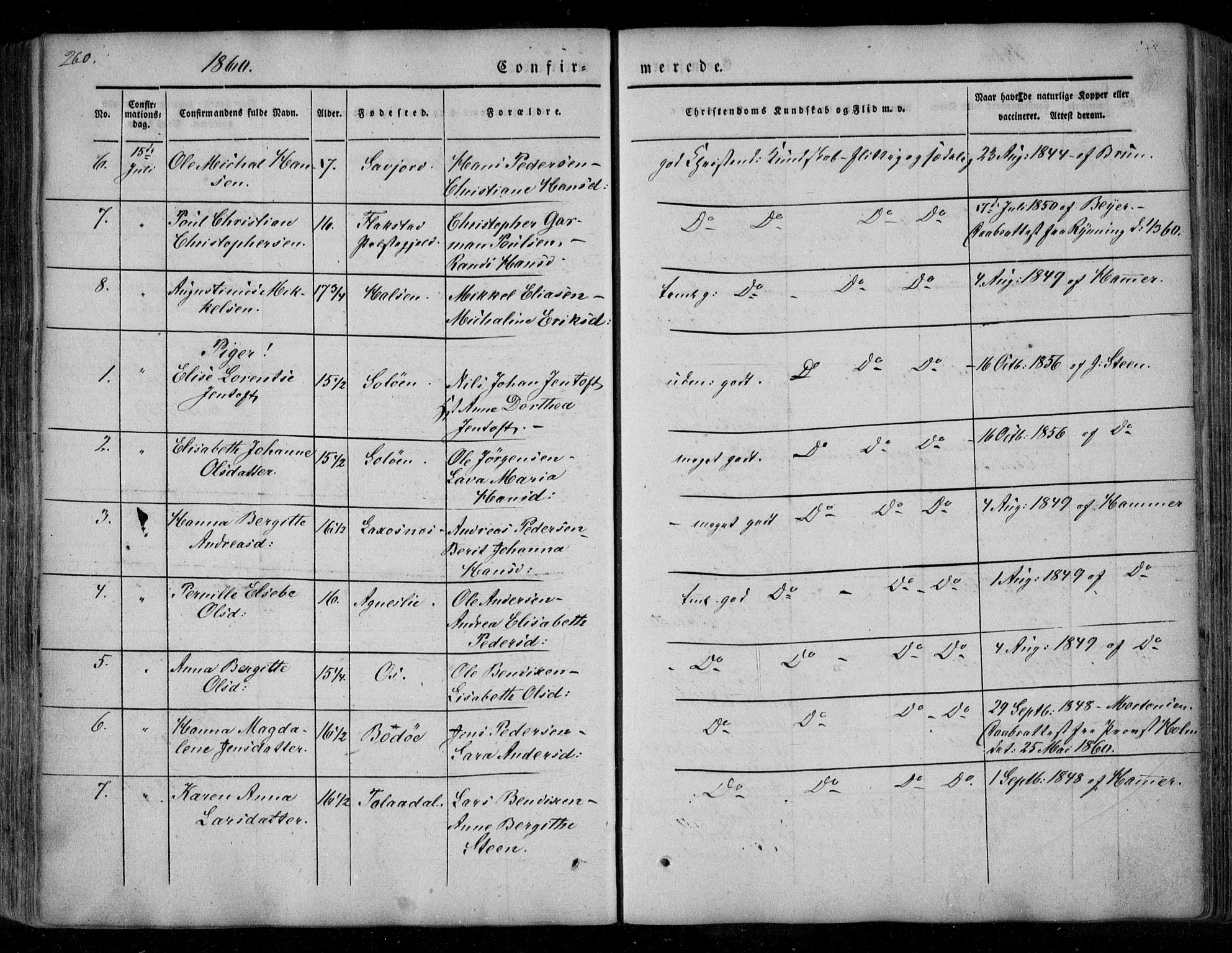 Ministerialprotokoller, klokkerbøker og fødselsregistre - Nordland, AV/SAT-A-1459/846/L0644: Ministerialbok nr. 846A02, 1837-1872, s. 260