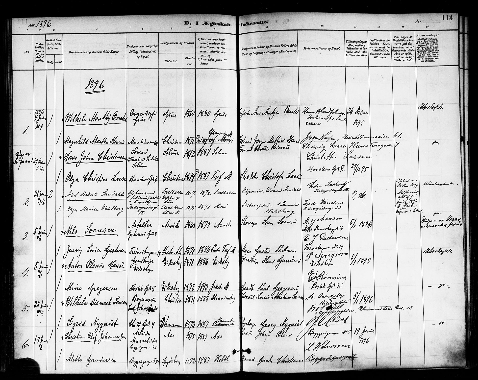Trefoldighet prestekontor Kirkebøker, AV/SAO-A-10882/F/Fc/L0004: Ministerialbok nr. III 4, 1891-1900, s. 113