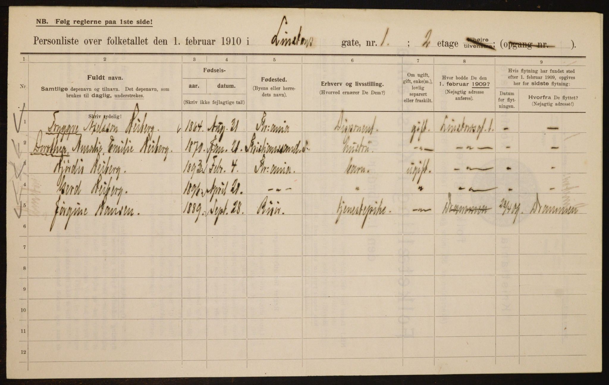 OBA, Kommunal folketelling 1.2.1910 for Kristiania, 1910, s. 55736